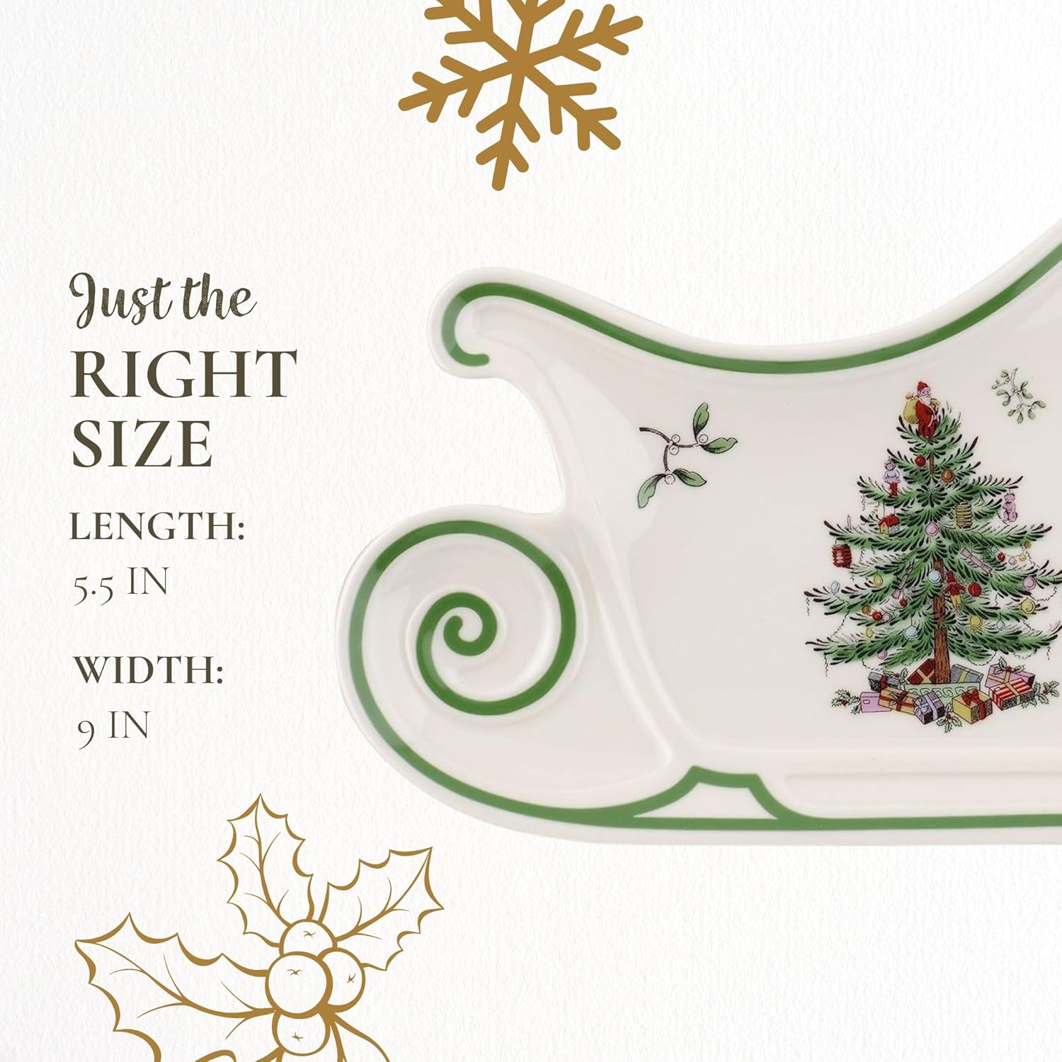 Spode Christmas Tree Embossed Sleigh Plate, 9-Inch Festive Serving Dish for Christmas Tableware - Fine Porcelain Decorative Holiday Platter for Serving Holiday Treats & Table Décor - Image 7