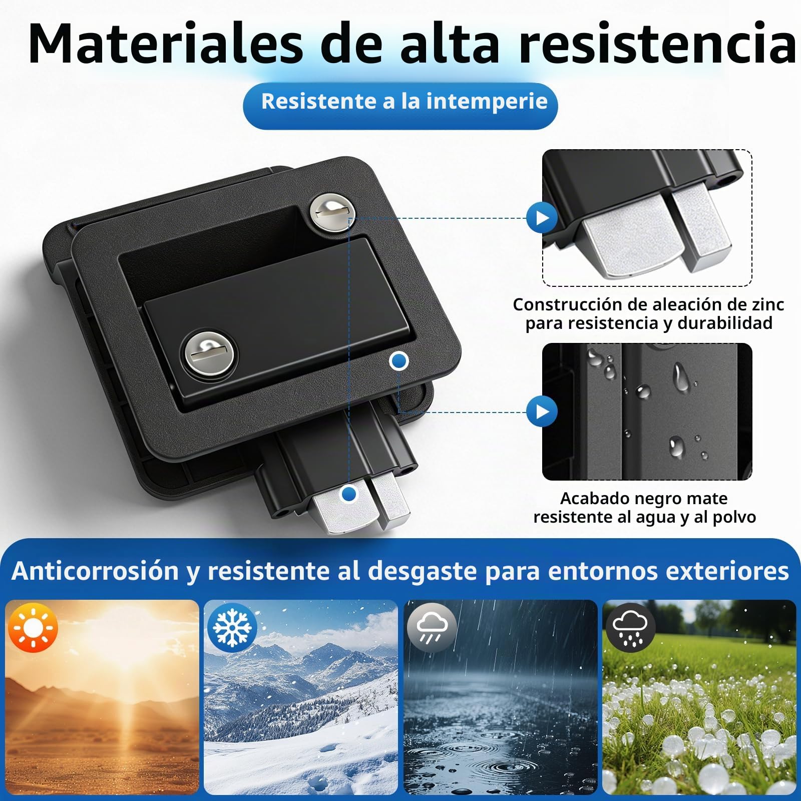 Cerradura Puerta Caravana, Cerradura Seguridad Autocaravana y Remolque, Anti-palanca, Manija Interior/Exterior con 4 Llaves, para Autocaravanas, RVs, Remolques de Carga, para Puertas de 32-38 mm