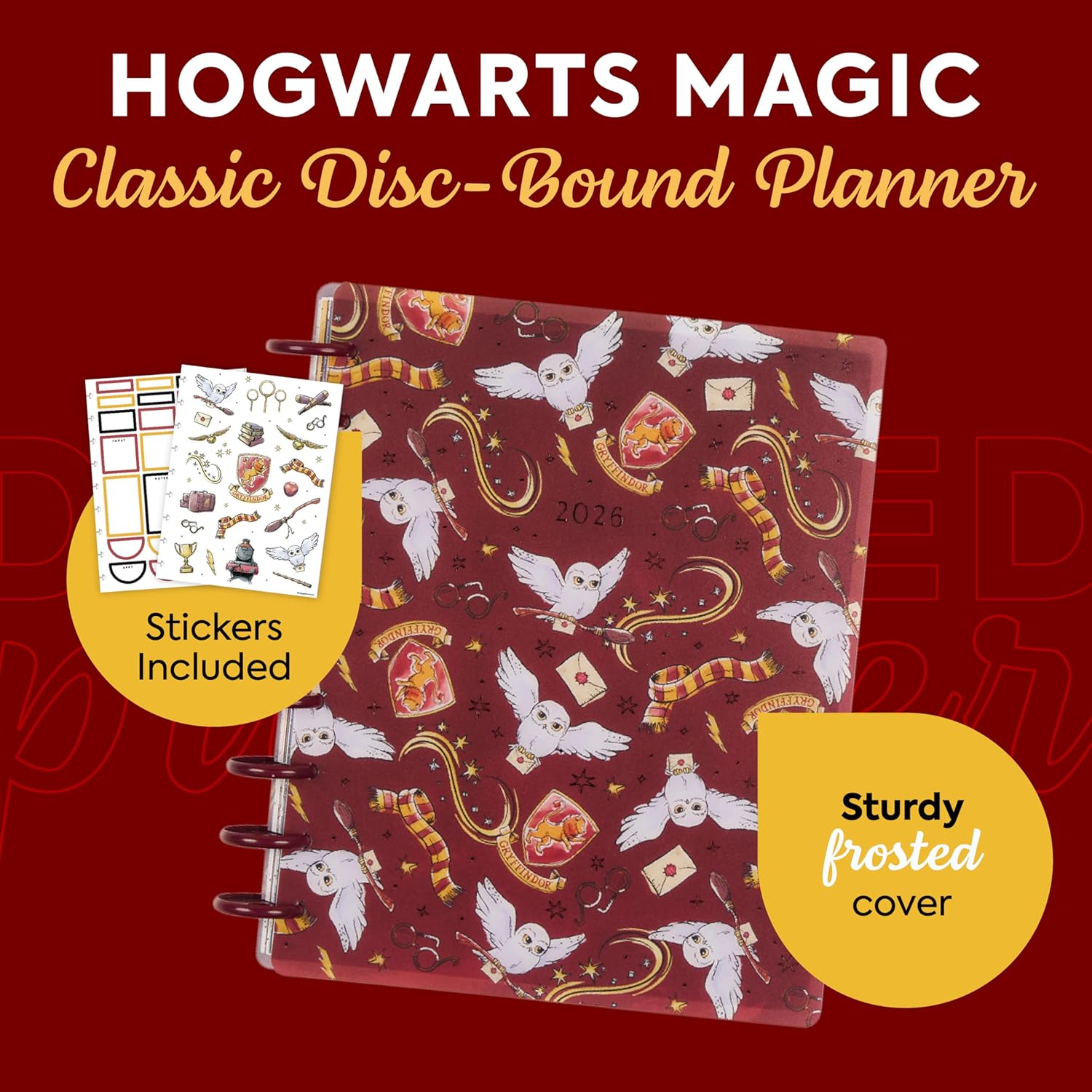 Happy Planner Harry Potter Disc-Bound 12-Month January–December 2026 Planner, Classic Size, Vertical Layout, Gryffindor Magic