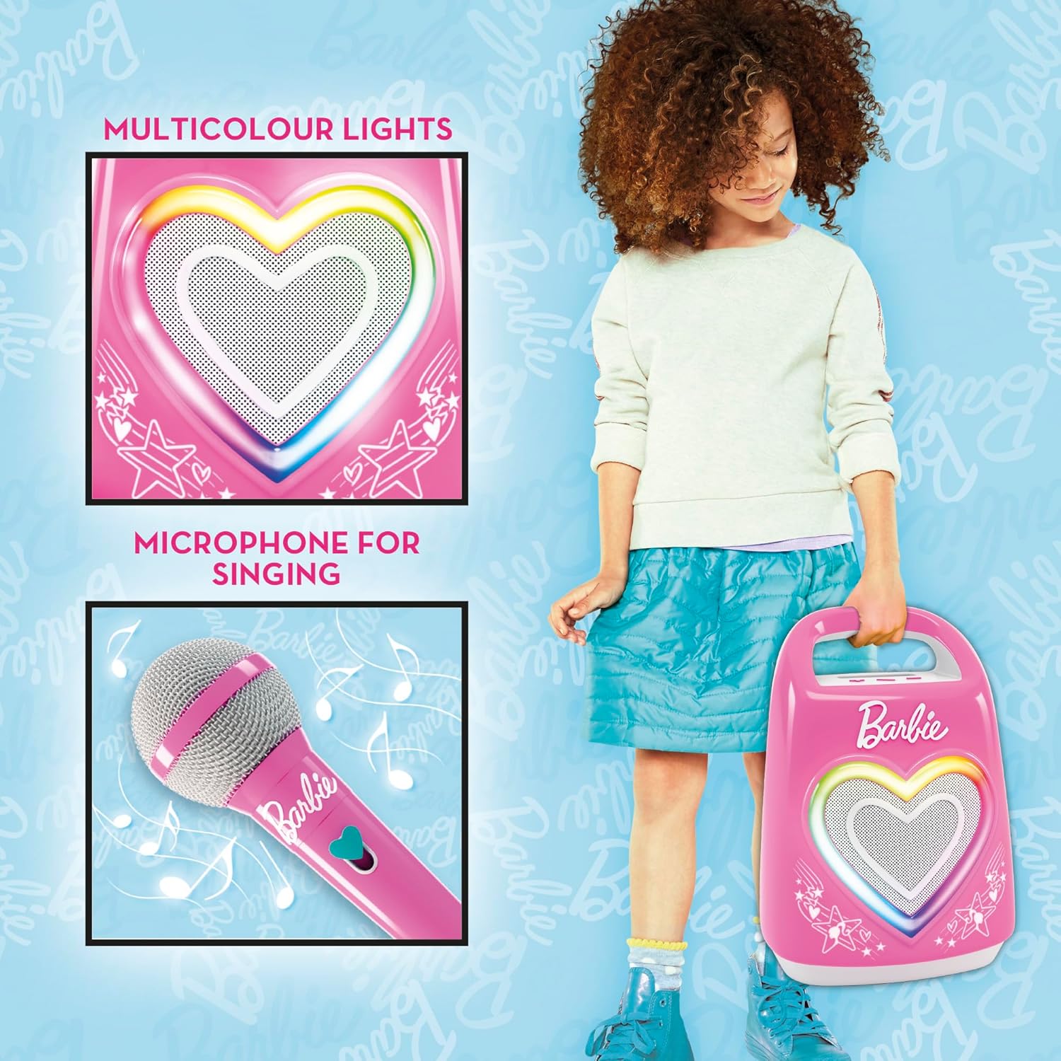 Lisciani - Barbie Party - Karaoke for Kids - Including Microphone - Bluetooth Speaker - Including Music - Smartphone Connection - Multicolour Light Effect - Music and Party - From 4 Years