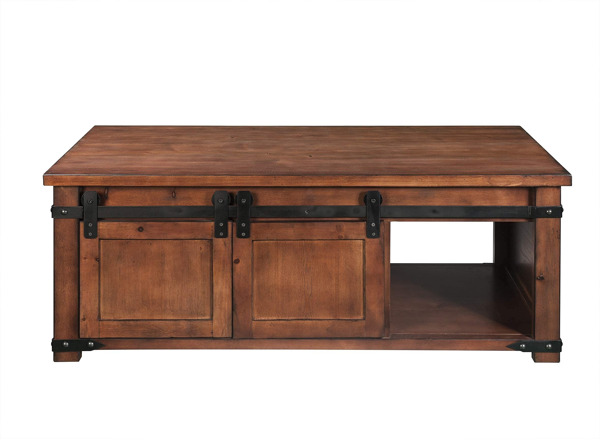 Buy Solid Wood Coffee Table with Sliding Doors, Farmhouse Coffee Table