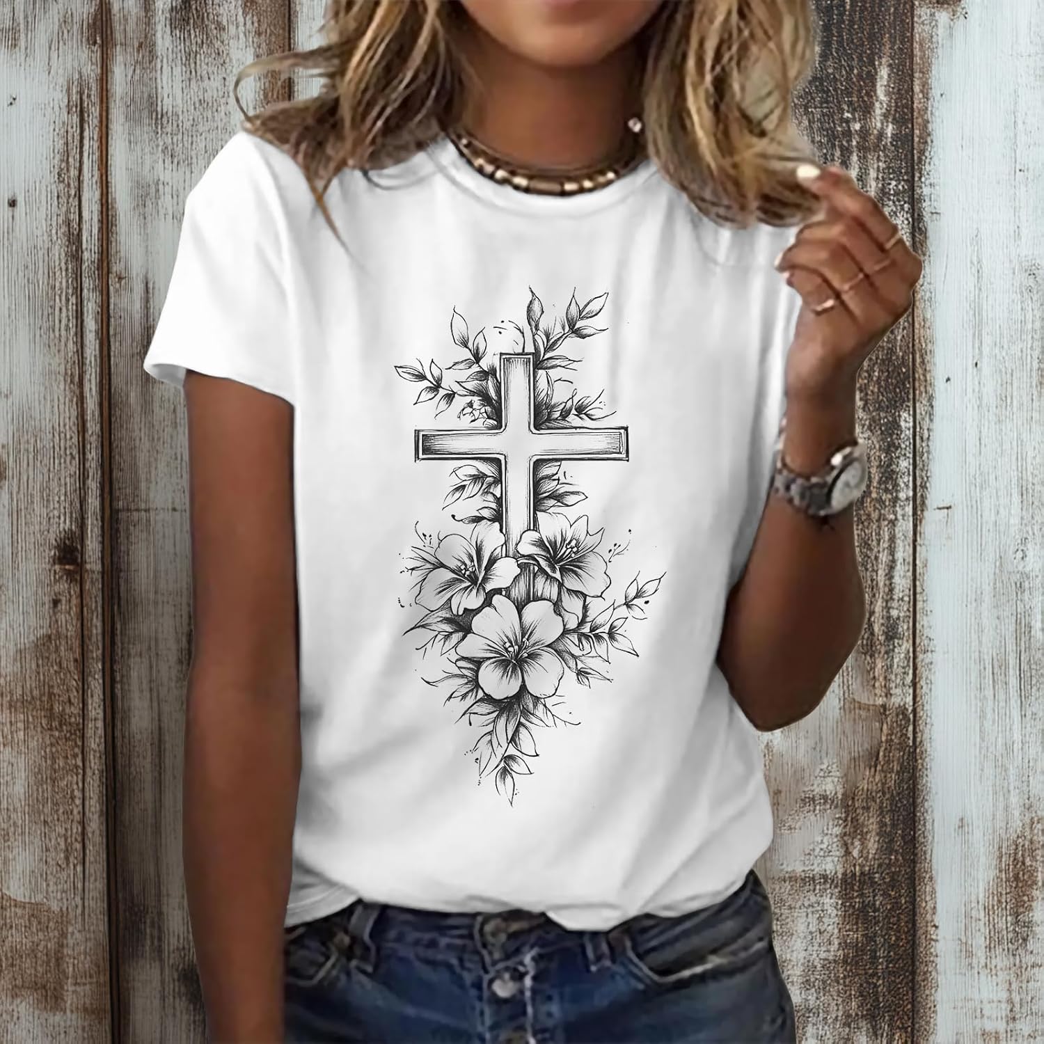 MARSVOVO Jesus Shirts for Women Summer Short Sleeve Casual Graphic Tee Breathable Basic Daily Work Cotton T Shirt Tops - Image 6