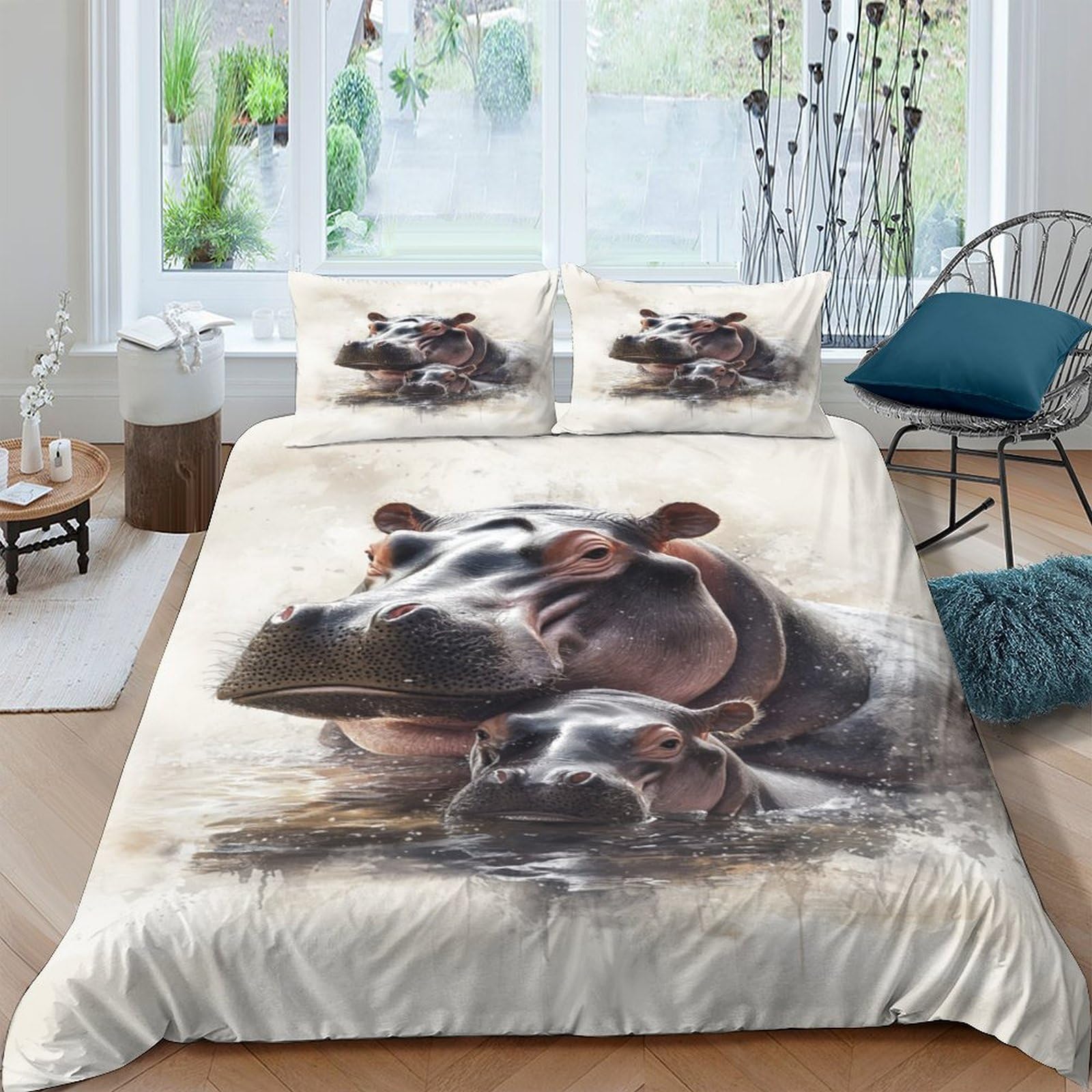 Ctjqhvkz Style-6 3D Printed Hippopotamus Fitted Sheet Microfiber Soft Anti-Slip Bedroom Animal Bed Cover For Home Guest Room Decor Single（135X200cm）