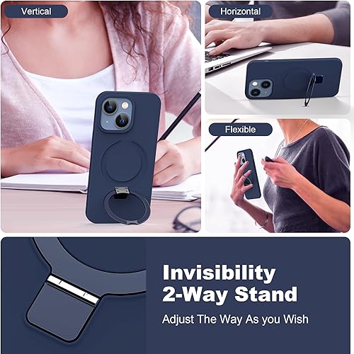 Miniatura 2 de Funda para iPhone 13 y iPhone 14 con soporte de anillo magnético de silicona de 6.1 pulgadas para mujeres y hombres compatible con MagSafe