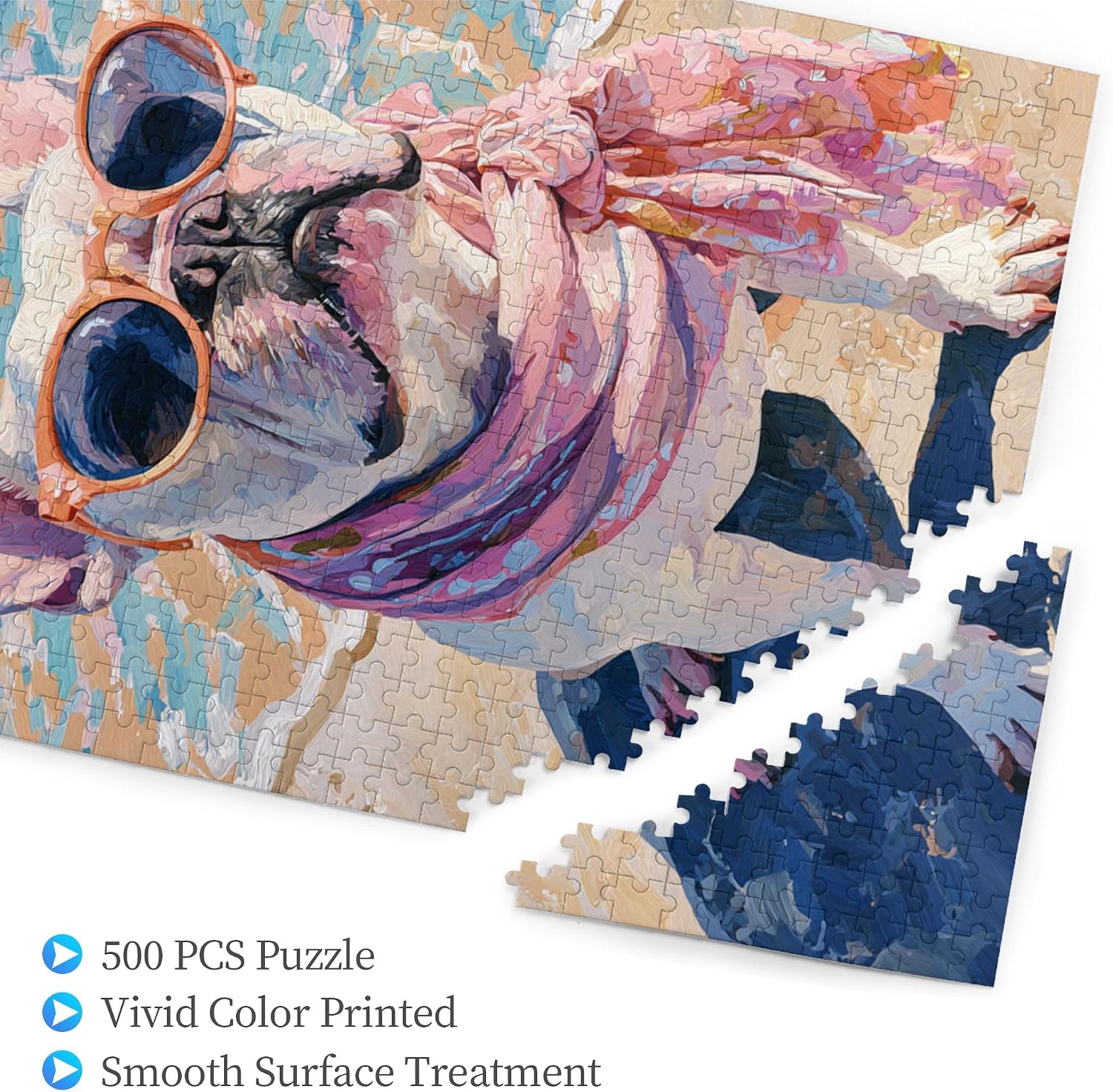 500 Piece Puzzle for Adults – French Bulldog Beach Style Premium Jigsaw Puzzle， Challenging & Colorful Large Puzzle， Family Activity & Gift for Women & Grandmother