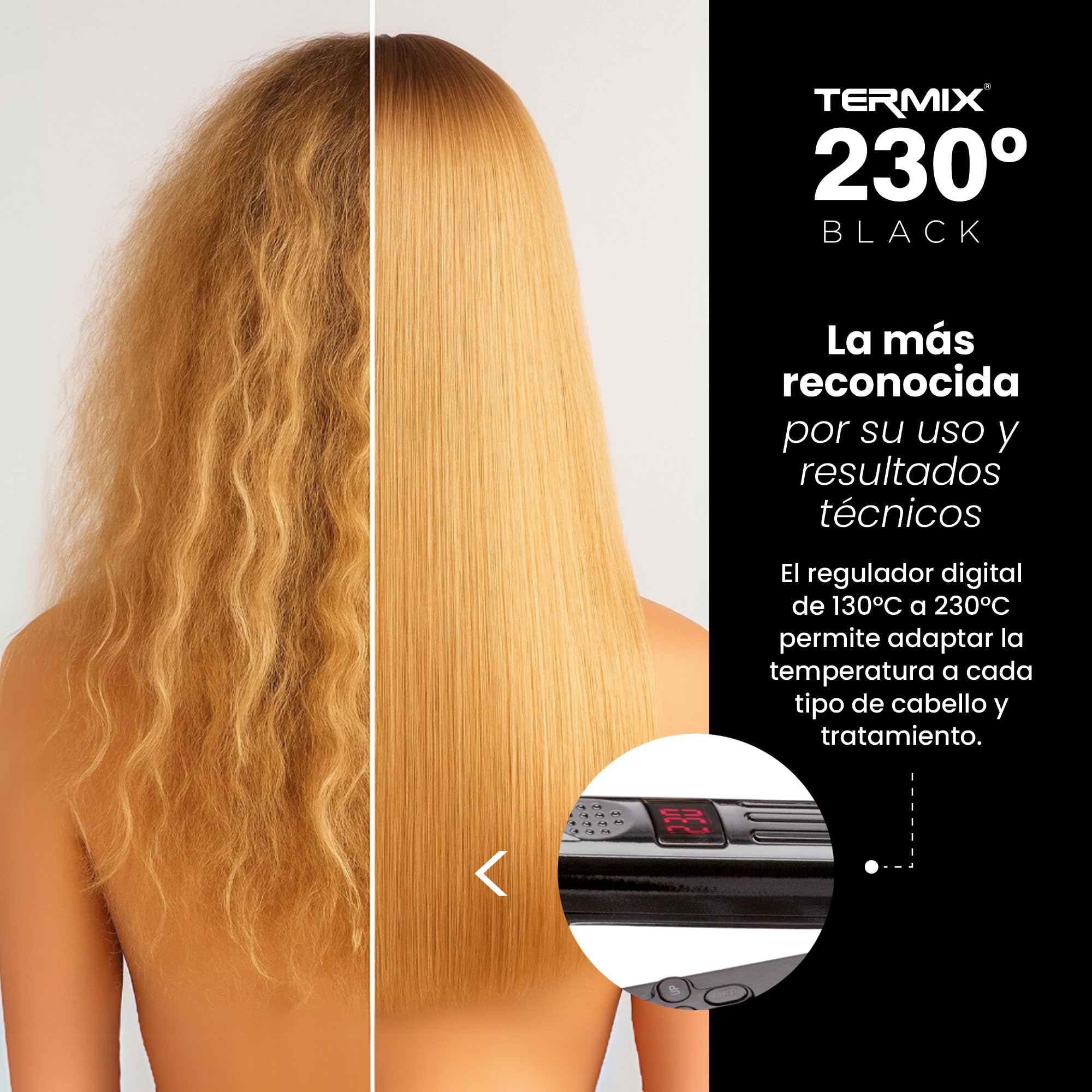 Termix Plancha Pelo 230º Black Edition, Plancha de Pelo Profesional con Tecnología de Placas de Cerámica, Sistema Digital de Regulación de Temperatura