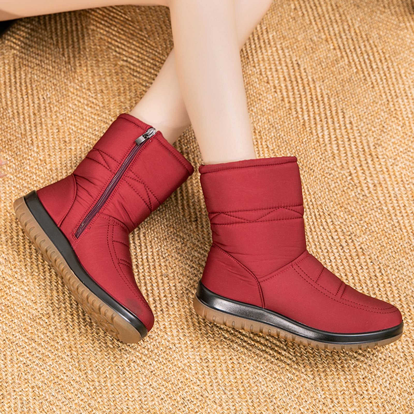 Générique Botte Hiver Femme Doublure Chaude Imperméables Bottines Confortable Antidérapante Chaude Chaussures Chaudes Résistant À L’humidité Fermeture Éclair À Enfiler Bottes Pour Trajets Quotidien