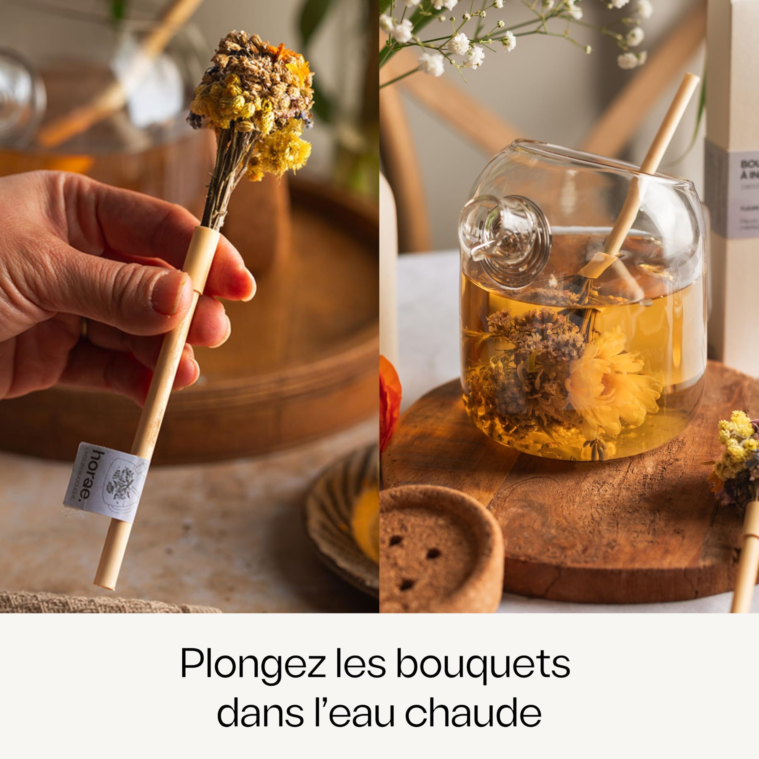 Horae - Coffret infusions - Tisanes bio - Idée cadeau - 8 bouquets à infuser - 4x2 compositions florales - Fleurs de thé à offrir