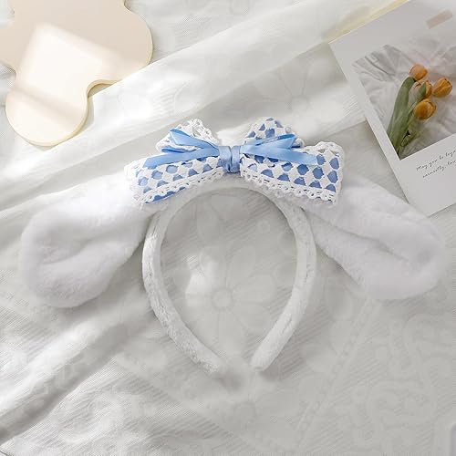 Miniatura 2 de PUCAPOCO Bunny Ears Headband Furry Rabbit Puppy Dog Ears Headband Cute JK Bowknot Headwear for Facial Makeup Costume
