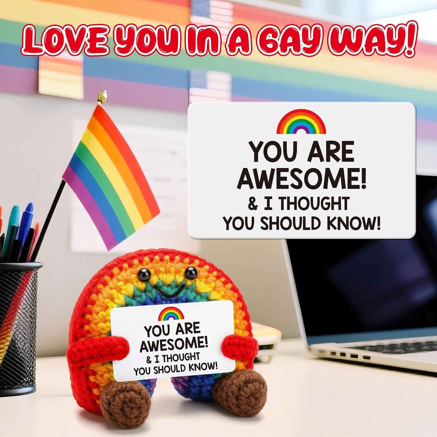 Birthday Gifts for Women, Back to School Gift, Birthday Support Gift Ideal for Her Girl Teen Friend LGBTQ Gay, Handmade Funny Crochet Rainbow Pride for Administrative Staff Encouragement Present