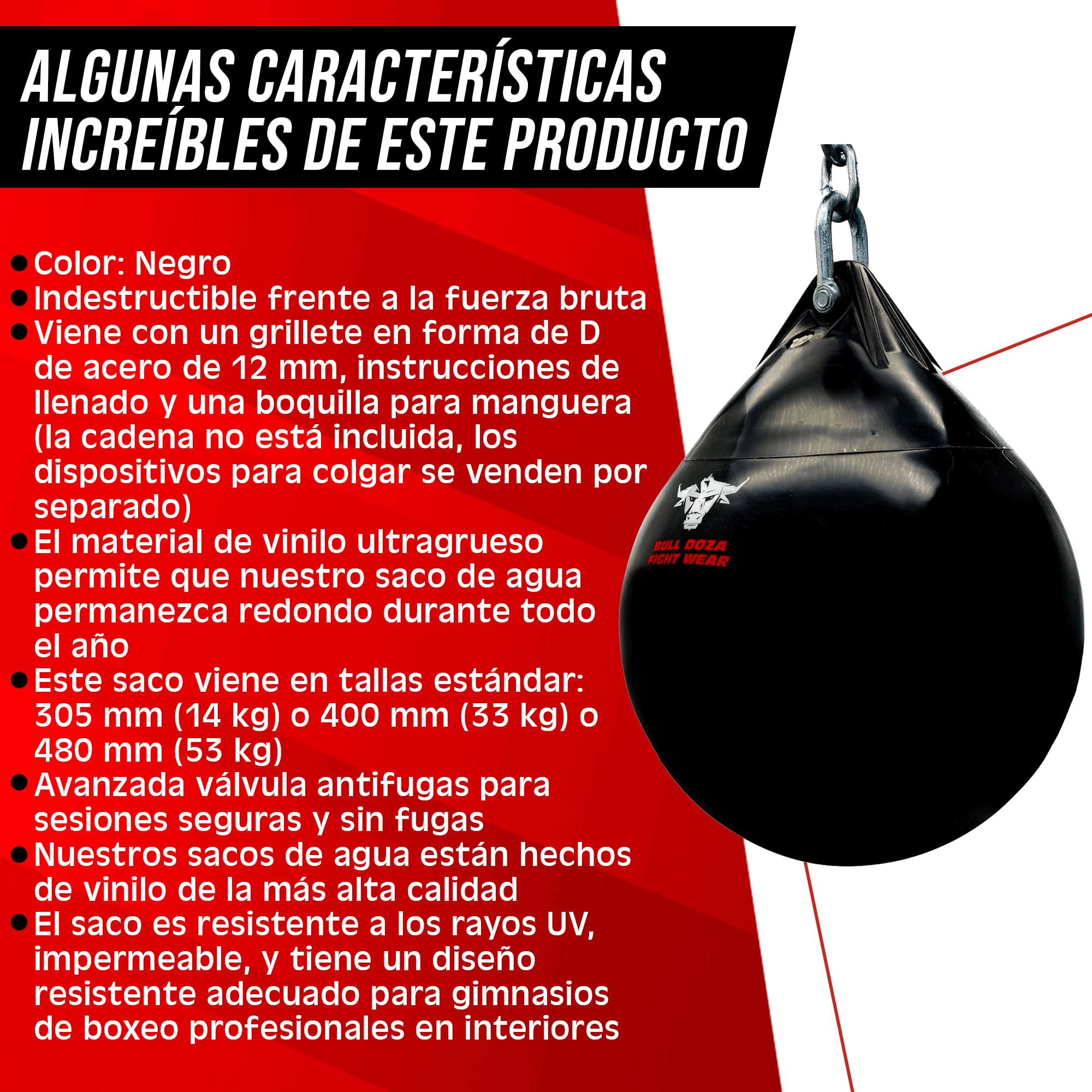 Bull Doza Fight Wear Saco de Boxeo de Agua Resistente Impermeable