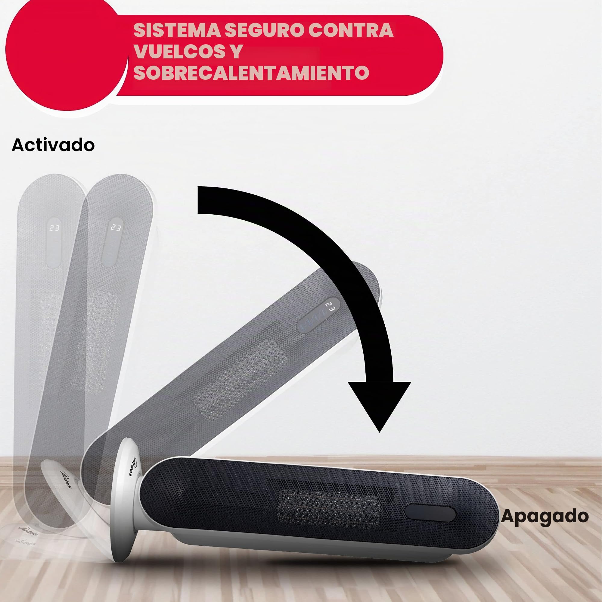 ARDES AR4P16 TATANKA Termoventilador cerámico oscilante 2000W, Termoventilador cerámico con panel de control y mando a distancia, Termoventilador silencioso oscilante Niveles Eco y confort