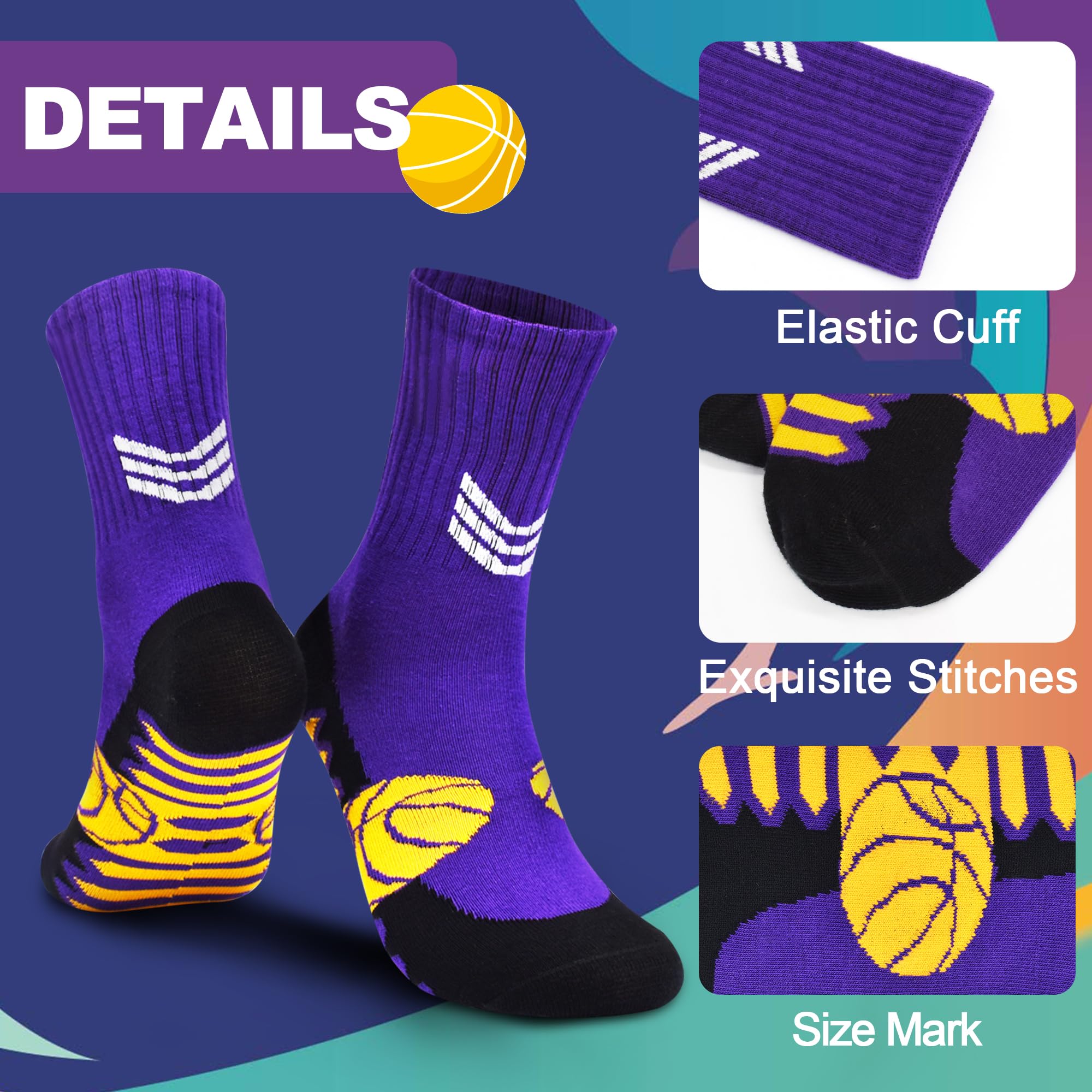 ELUTONG Calcetines deportivos para niños y niñas, 6 pares de calcetines unisex de algodón para baloncesto, media pantorrilla, deportes, gimnasio, novedosos, suaves, divertidos, casuales, modernos,