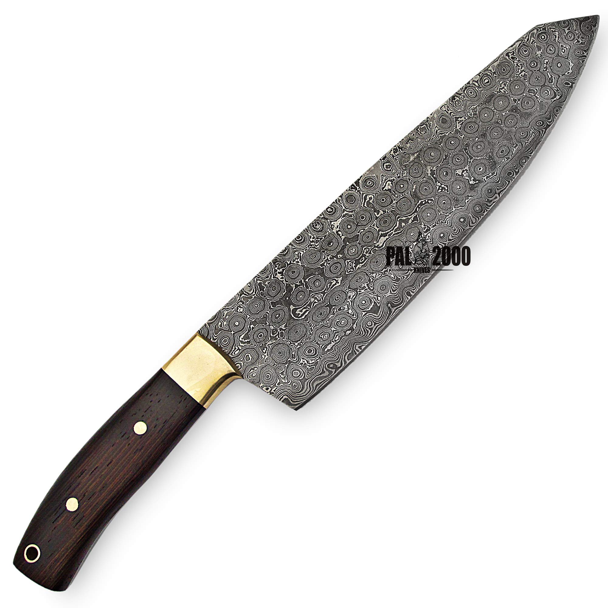 PAL 2000 KNIVES Cuchillo de Mano a Medida - Chef - Damasco Acero - Cuchillos de Cocina - Cuchillo Con Funda de Cuero (9856)