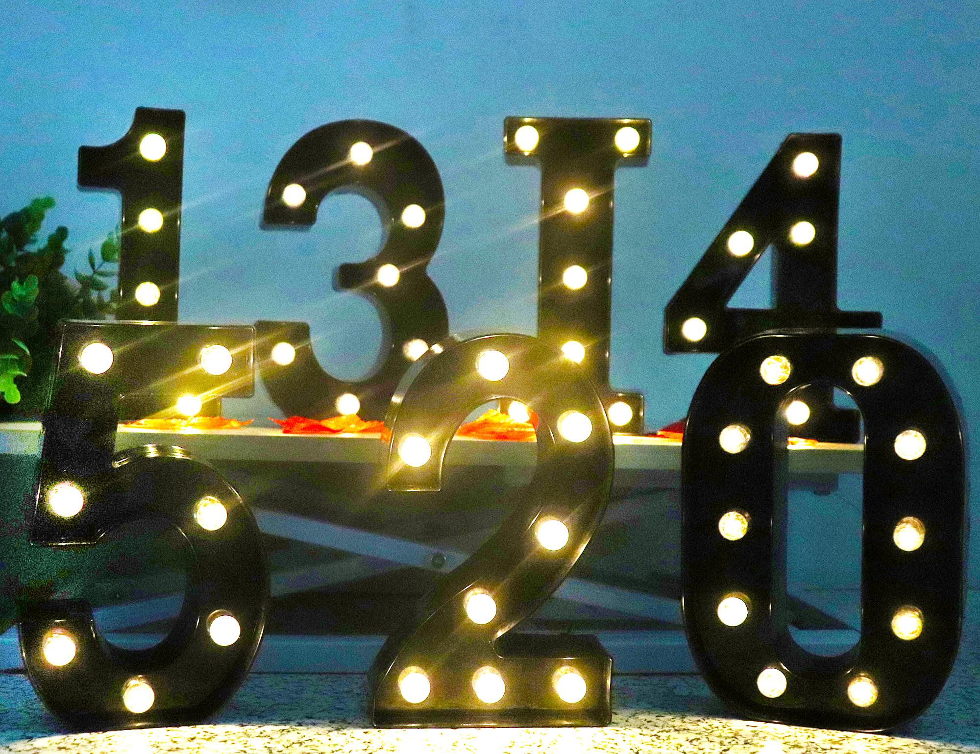AUSAYE Black LED Marquee Number Lights Sign for Wedding Birthday Party Battery Powered Christmas Lamp Home Bar Decorations Number 7