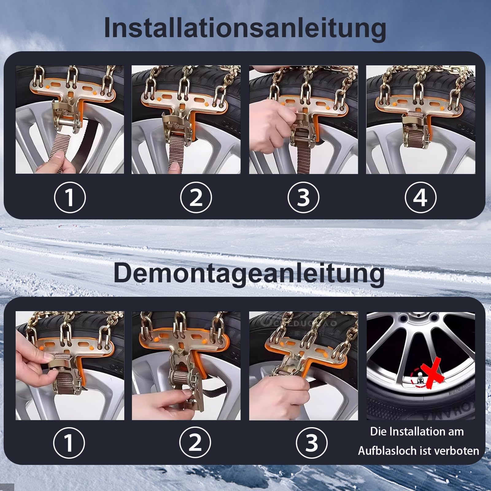 Schneeketten, 8 Stück Notfall Abschlepp Assistent Schneeketten, Universelle Tragbare Sicherheits Reifen Ketten für Auto/SUV/LKW (Reifenbreite 195–235 mm)