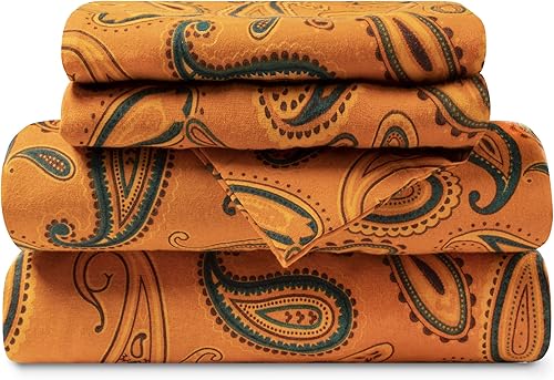 Miniatura 1 de BNM - Juego de sábanas de franela de algodón con patrón de cachemira, 4 piezas, incluye 1 sábana bajera de bolsillo profundo, 1 sábana encimera, 2