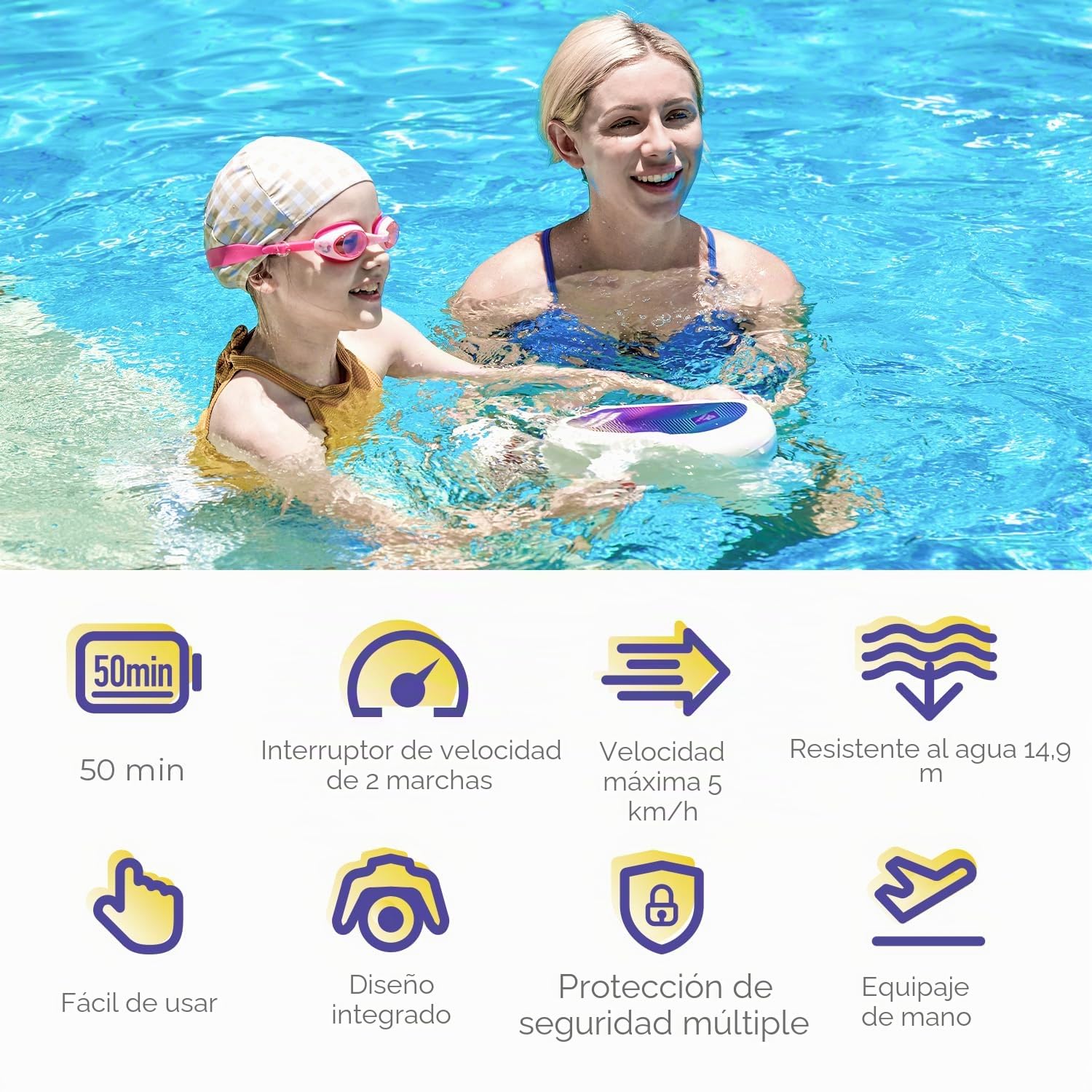 Sublue Hagul - Patinete subacuático de 50 Minutos, 2 Marchas, Interruptor de Velocidad de 50 Minutos, 15 m, Impermeable, para Deportes acuáticos, Piscina para niños