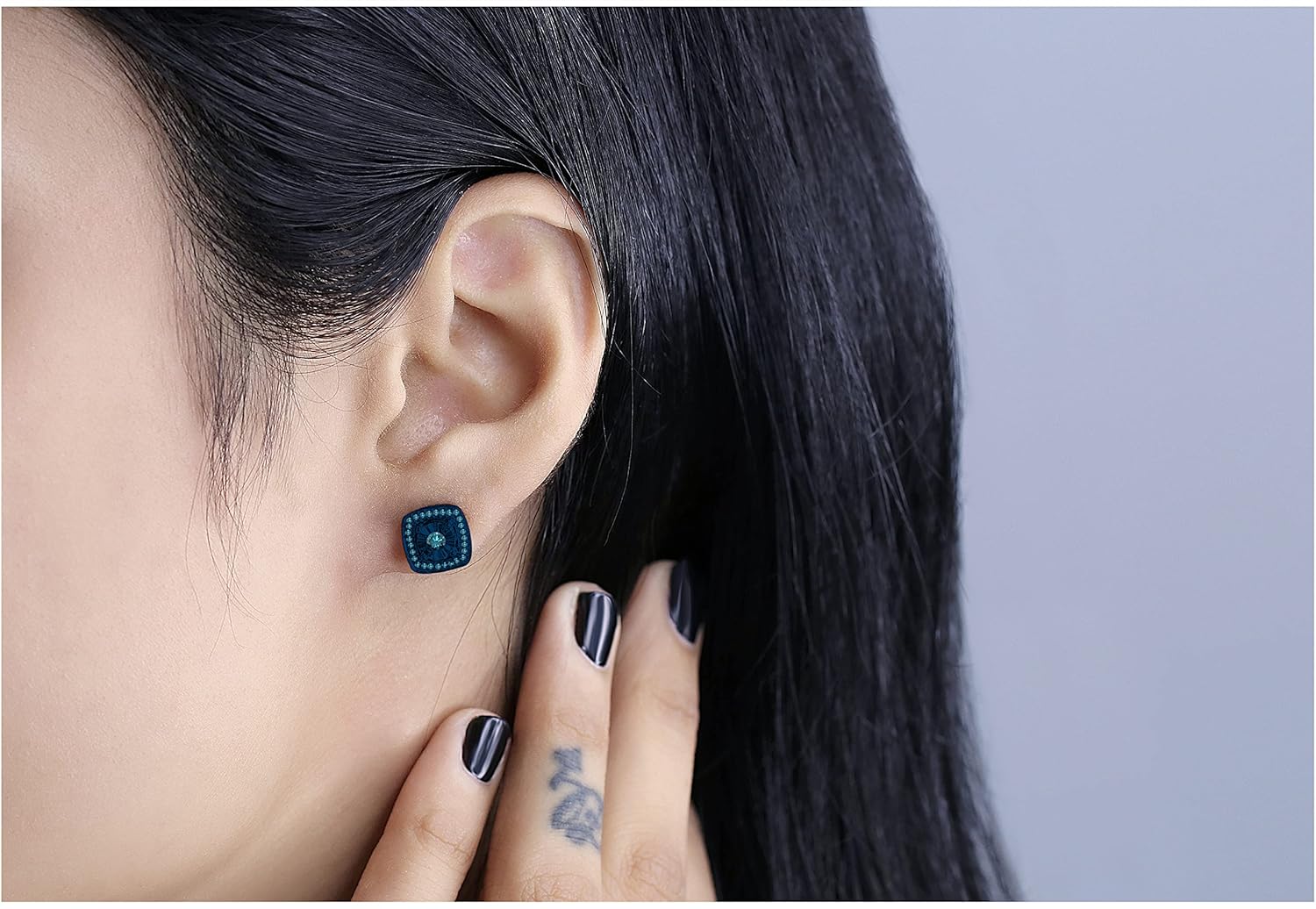 Dazzlingrock Collection Round Blue Diamond Illusion Set Filigree Groove Sides Cushion Stud Earrings for Wome (0.25 ctw, Color Blue, Clarity I2-I3) n in Blue Plated 925 Sterling Silver in Screw Back