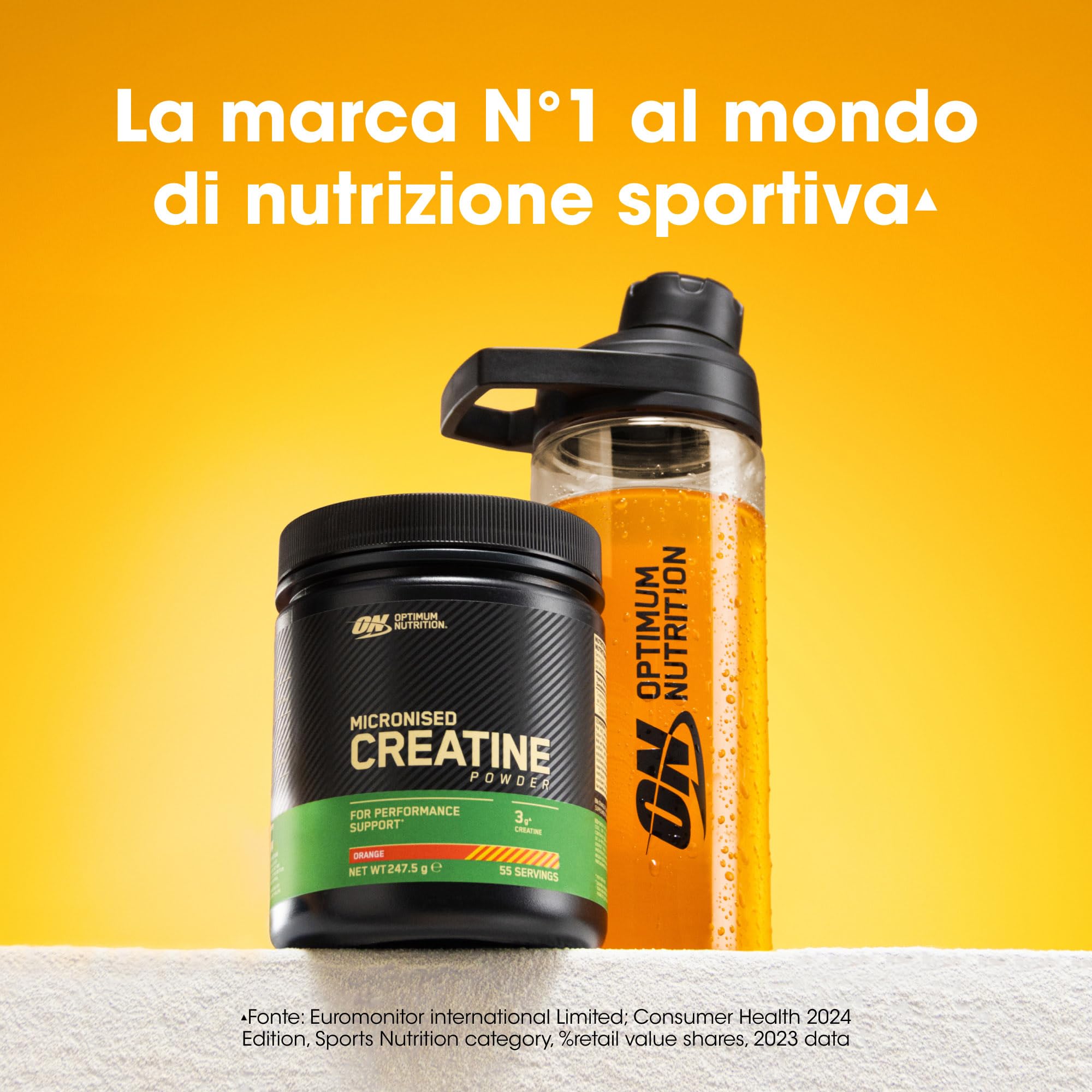 Optimum Nutrition Creatina Micronizzata in Polvere, Gusto Arancia, 247.5g, 55 Porzioni