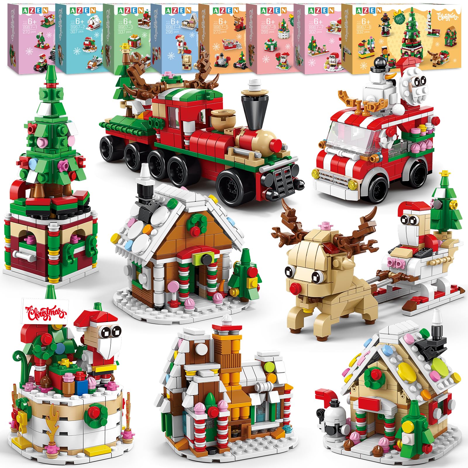 AZENfor Kids, Kids Toys for 7-9 8-14 Year Boys Girls, 8 Set Building Kit Toys Christmas Theme Model, Birthday Gifts for Kids