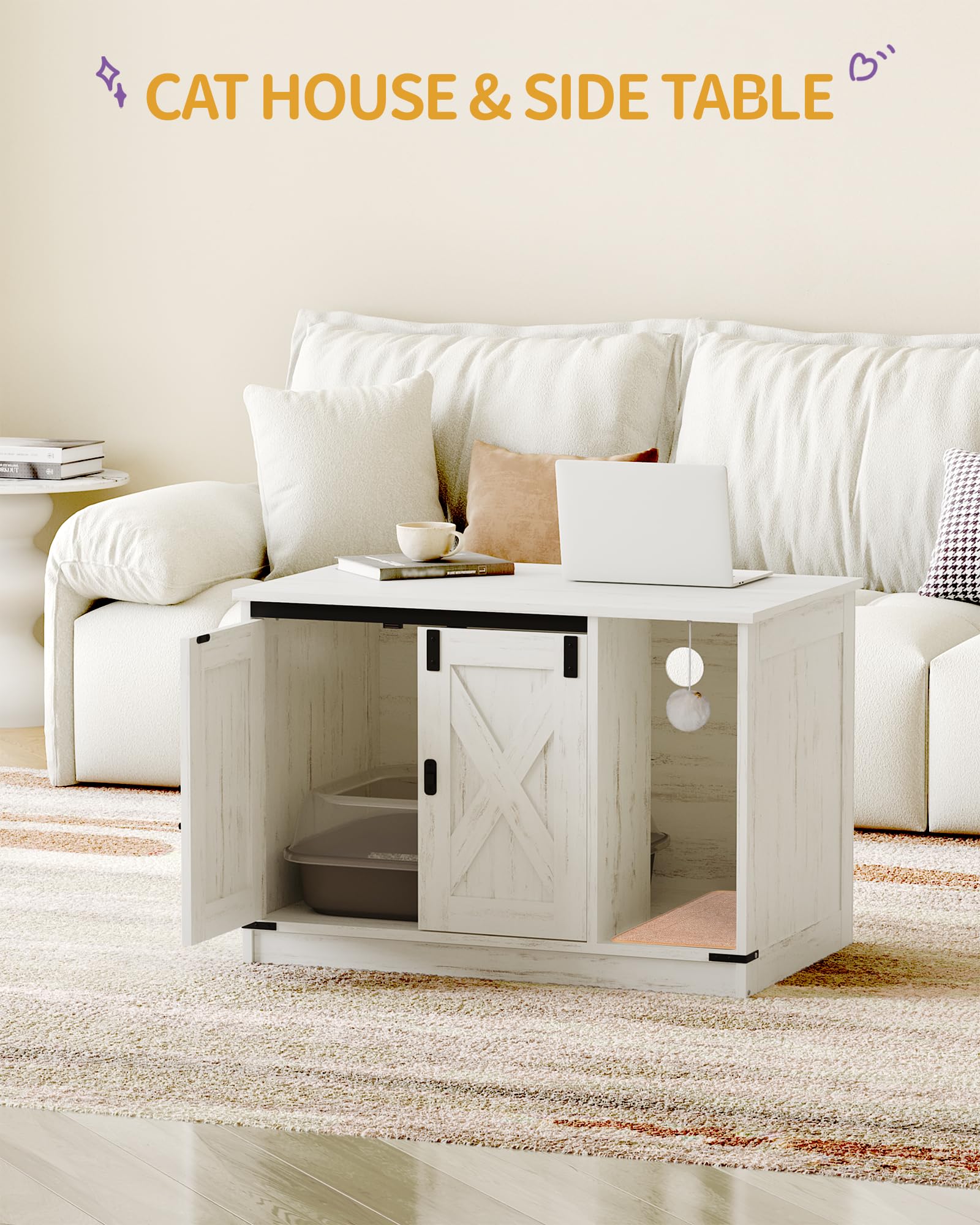 Hzuaneri Armario para Gatos, Mueble Arenero Gatos, Mueble para Caja de Arena Oculta con Campana para Gato, Casa para Gato de Interior 80 x 50 x 53 cm, para Dormitorio, Blanco CB82414B