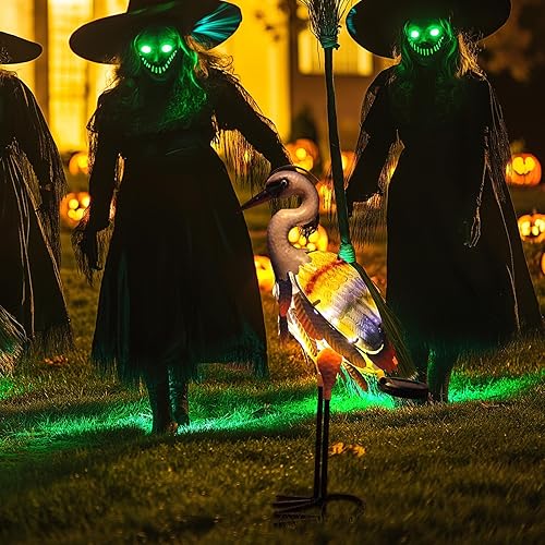 Miniatura 3 de HONGLAND Estatua de grúa de metal de garza solar, escultura de garza de jardín, grúa de cristal al aire libre, decoración de pájaro costero del