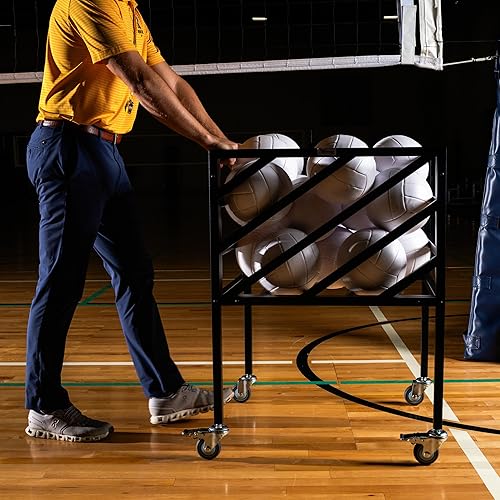 Miniatura 4 de Murray Sporting Goods Carrito de voleibol portátil premium Carrito de almacenamiento de metal de voleibol negro con ruedas
