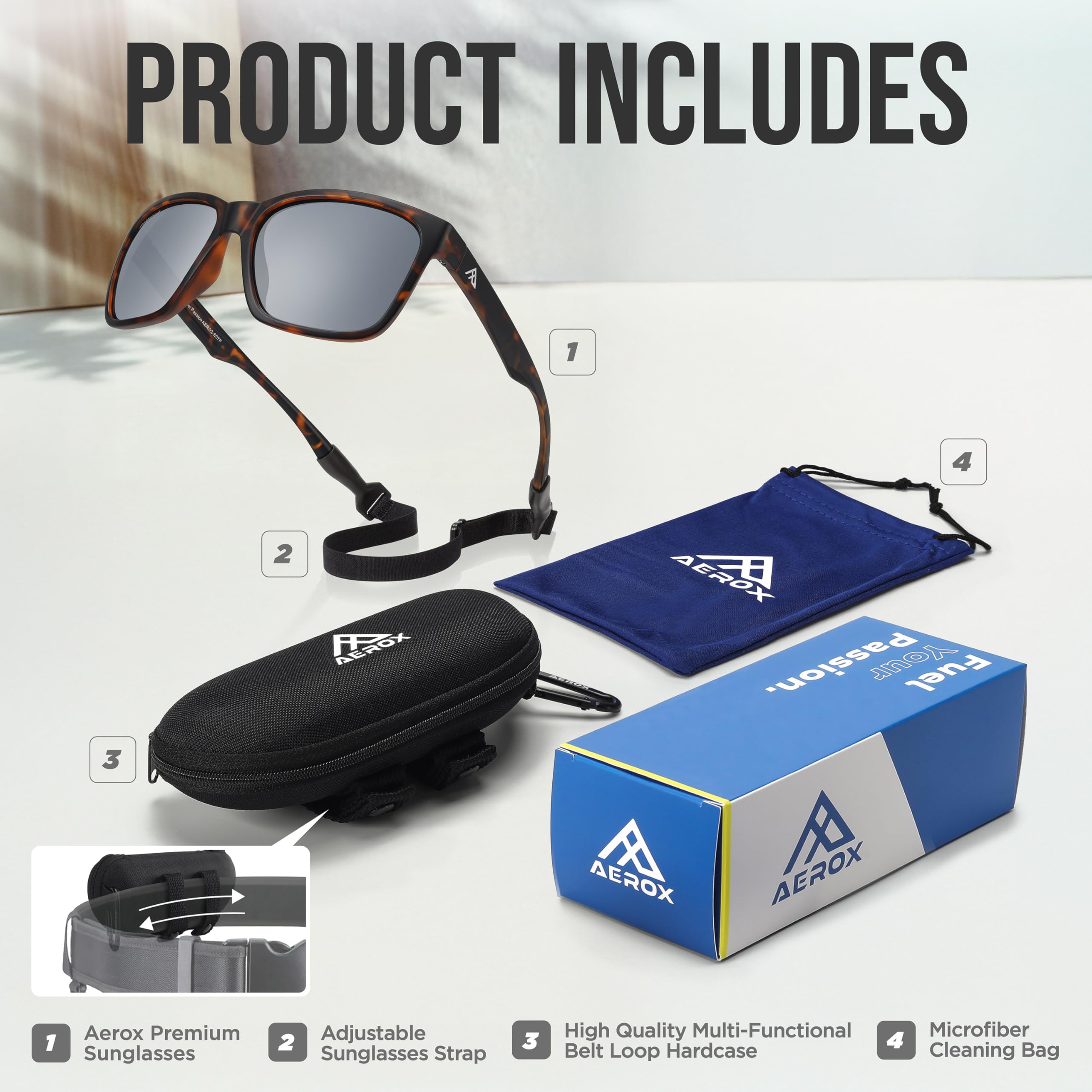 AEROX Gafas de sol polarizadas de ajuste grande para correr, ciclismo, golf y conducción, gafas deportivas con protección UV para hombres y mujeres