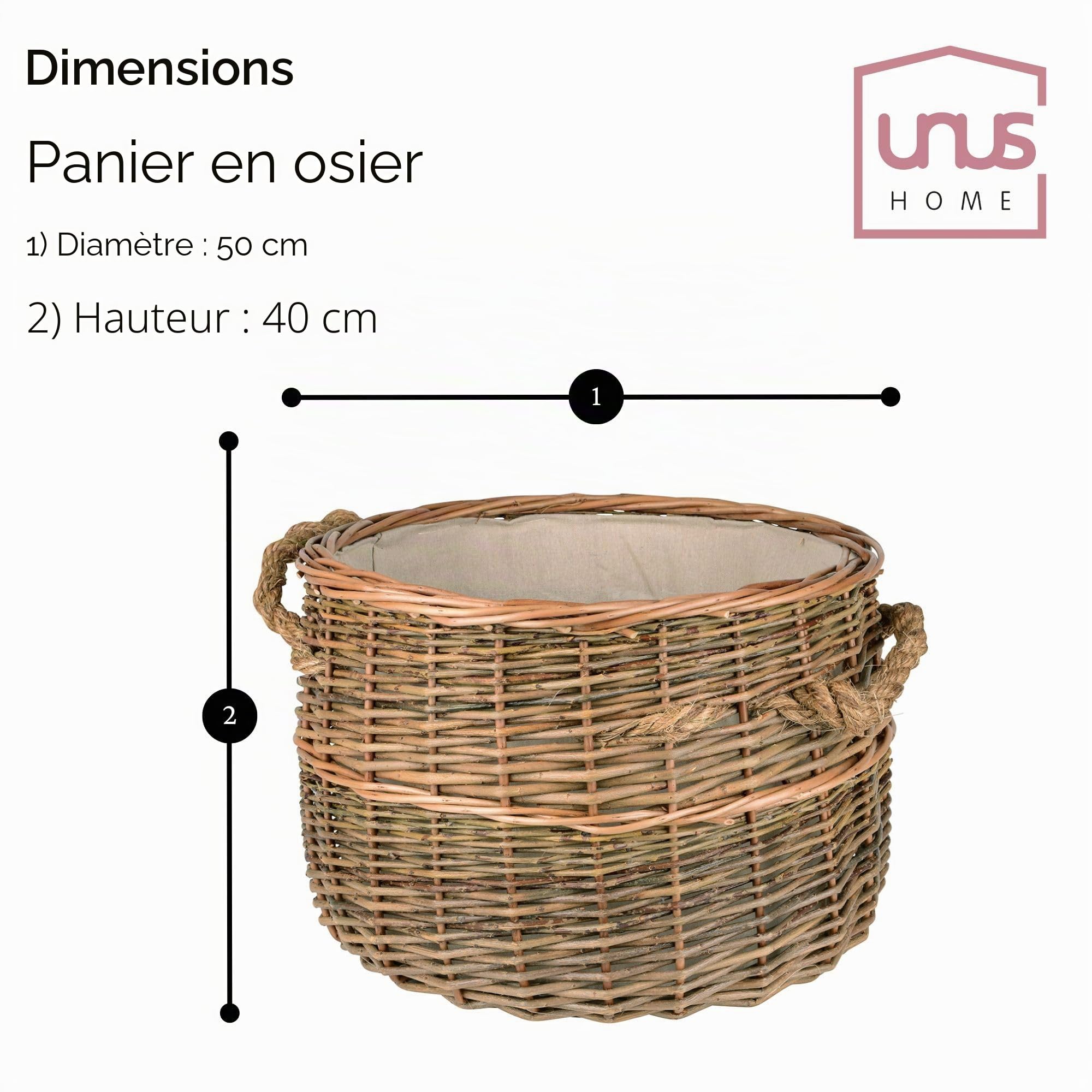 RM Design Panier en osier pour bois de chauffage Panier à linge ou décoration Diamètre 50 cm