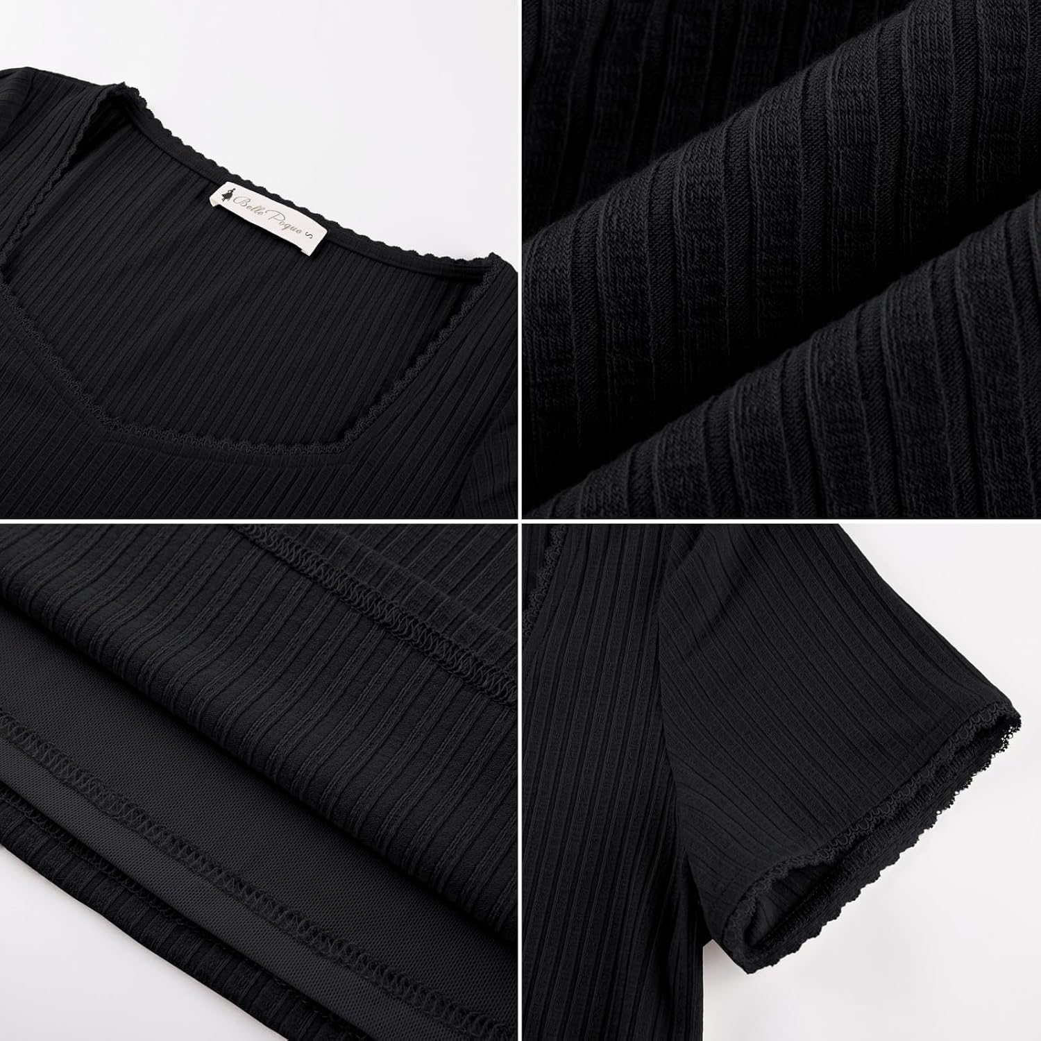 Belle Poque Women's Short Sleeve Square Neck Tops Slim Fit Ribbed Knit Basic Tee Tops Spring Summer Casual 2026 - Image 9