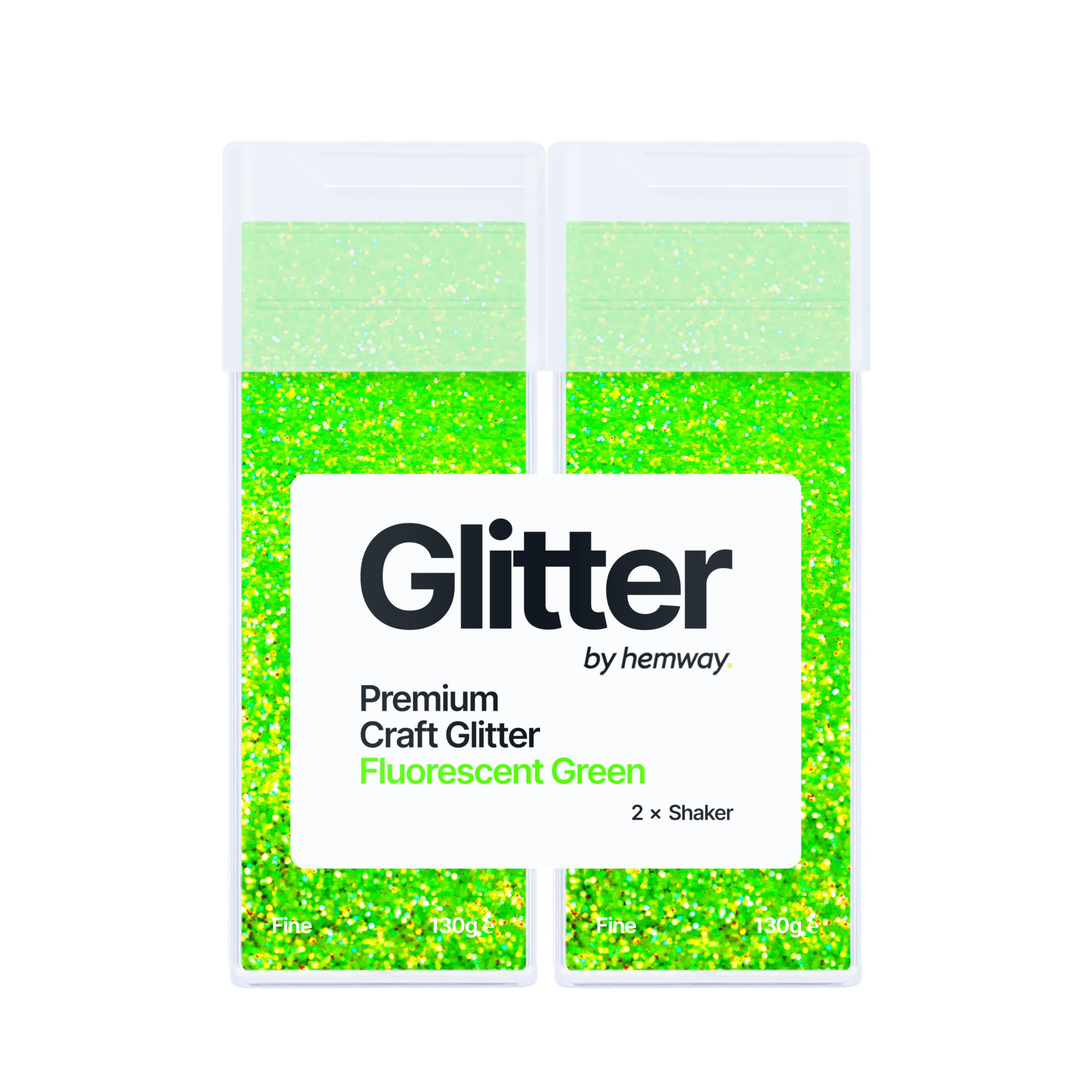 Hemway Glitter Shaker Fluorescent Green 130g x2 Pack Fine, Craft Glitter Shakers for Resin & Epoxy Crafts