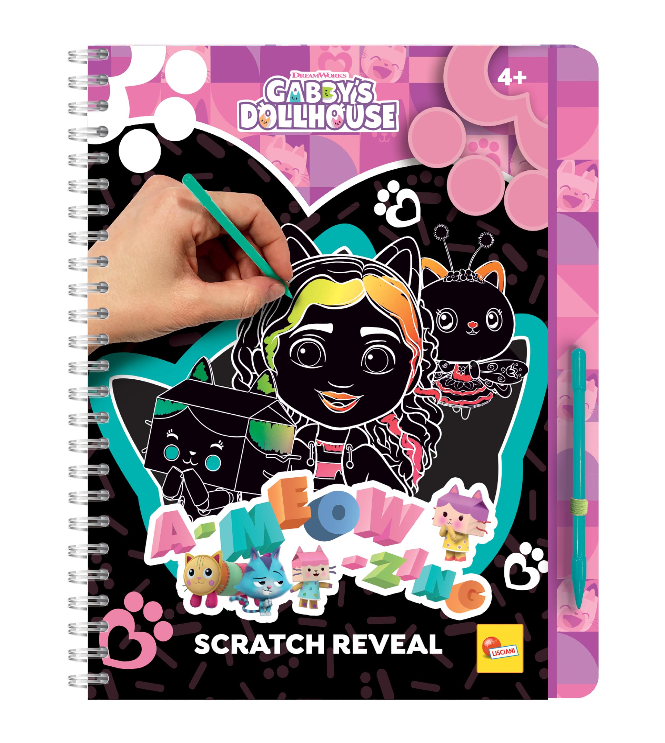 Lisciani - GABBY'S DOLLHOUSE - A-MEOW-ZING Scratch Pad For Children From 4 Years - 44 pages with Pen - Learn to Draw - Colouring for Children - Gabby's Dollhouse Gift Idea
