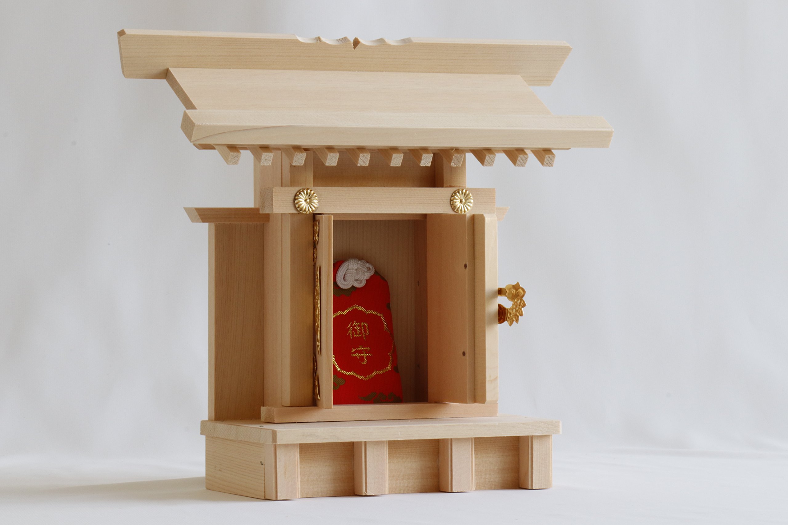 木曽ひのき神棚 五社中 幅約85cm x 高さ48cm x 暖まら 奥行き