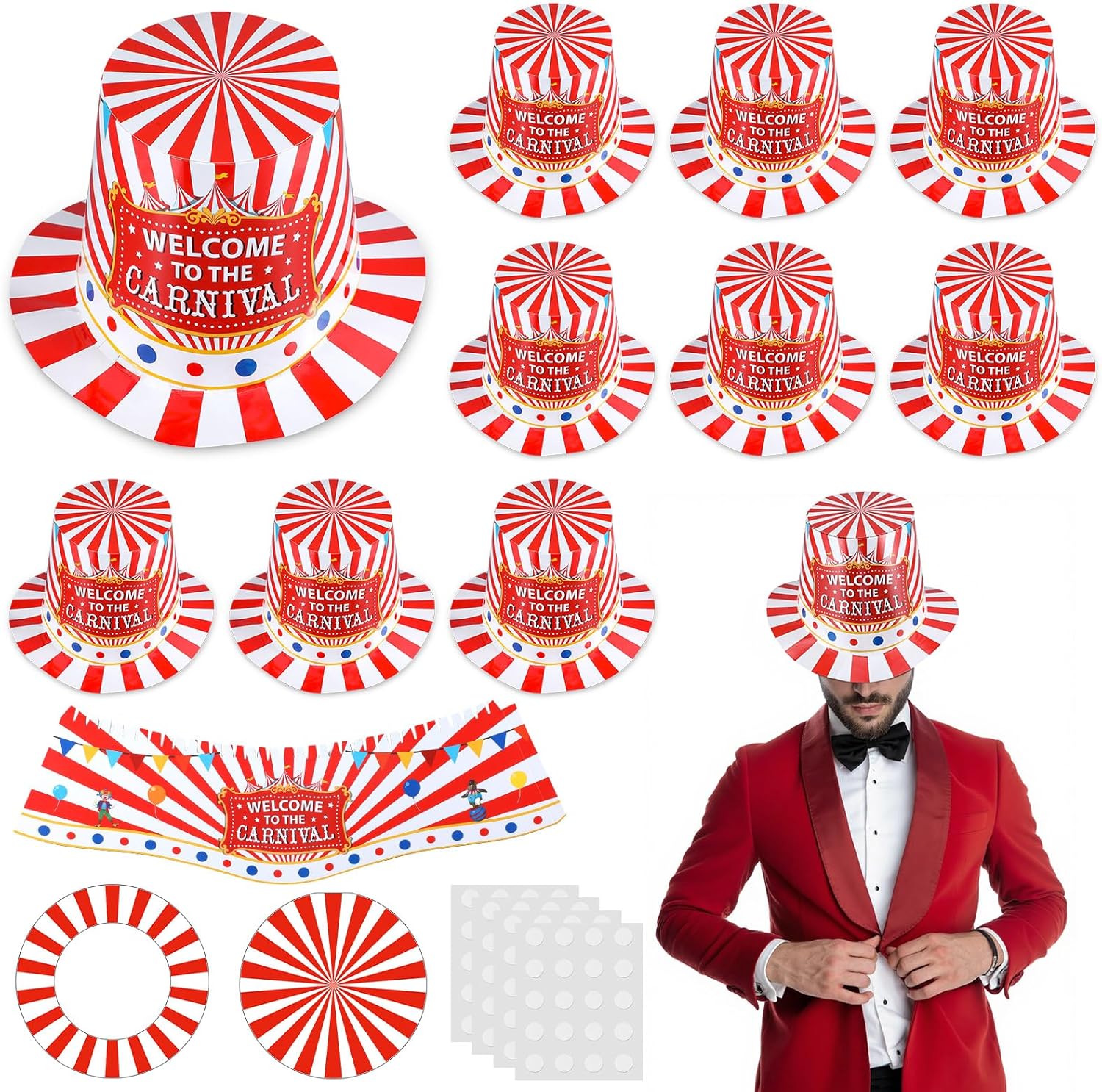 24 Pcs Welcome to the Carnival Top Bulk Hats Circus Party Paper Clown Hats for Carnivals Festival Holiday Parade Clown Jester Performance Halloween Christmas Cosplay Party Decor