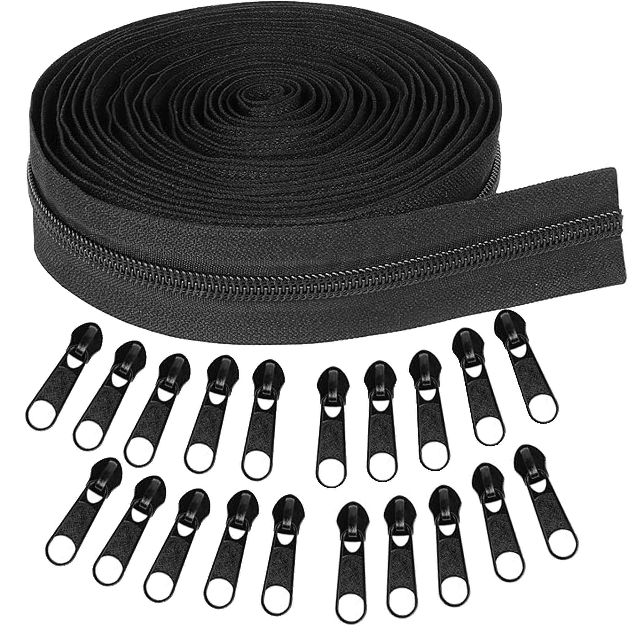 YIEN-SmallBB Cremalleras metálicas de nailon #5 de 10 yardas, cremalleras de costura a granel, cierre de bricolaje por yarda a granel con 20 deslizadores de cremallera para costura de bricolaje