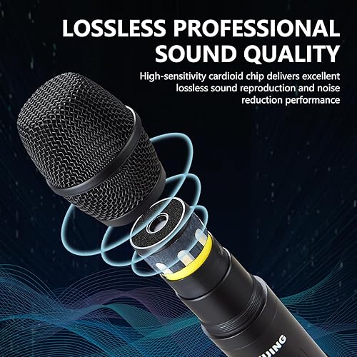 Miniatura 4 de Sistema de micrófono inalámbrico UHF de 4 canales con micrófonos de mano inalámbricos, frecuencias ajustables de 4 x 50, ideal para reuniones de