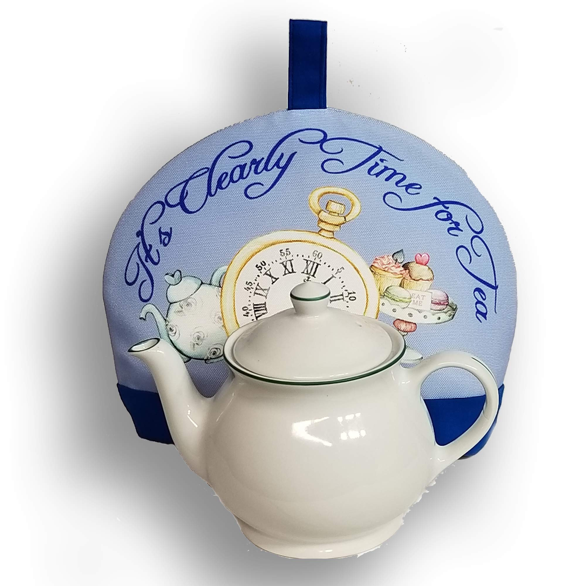 Whimsly Tea Cozy 2 Cup Size Insulated - Alice in Wonderland Theme , Blue