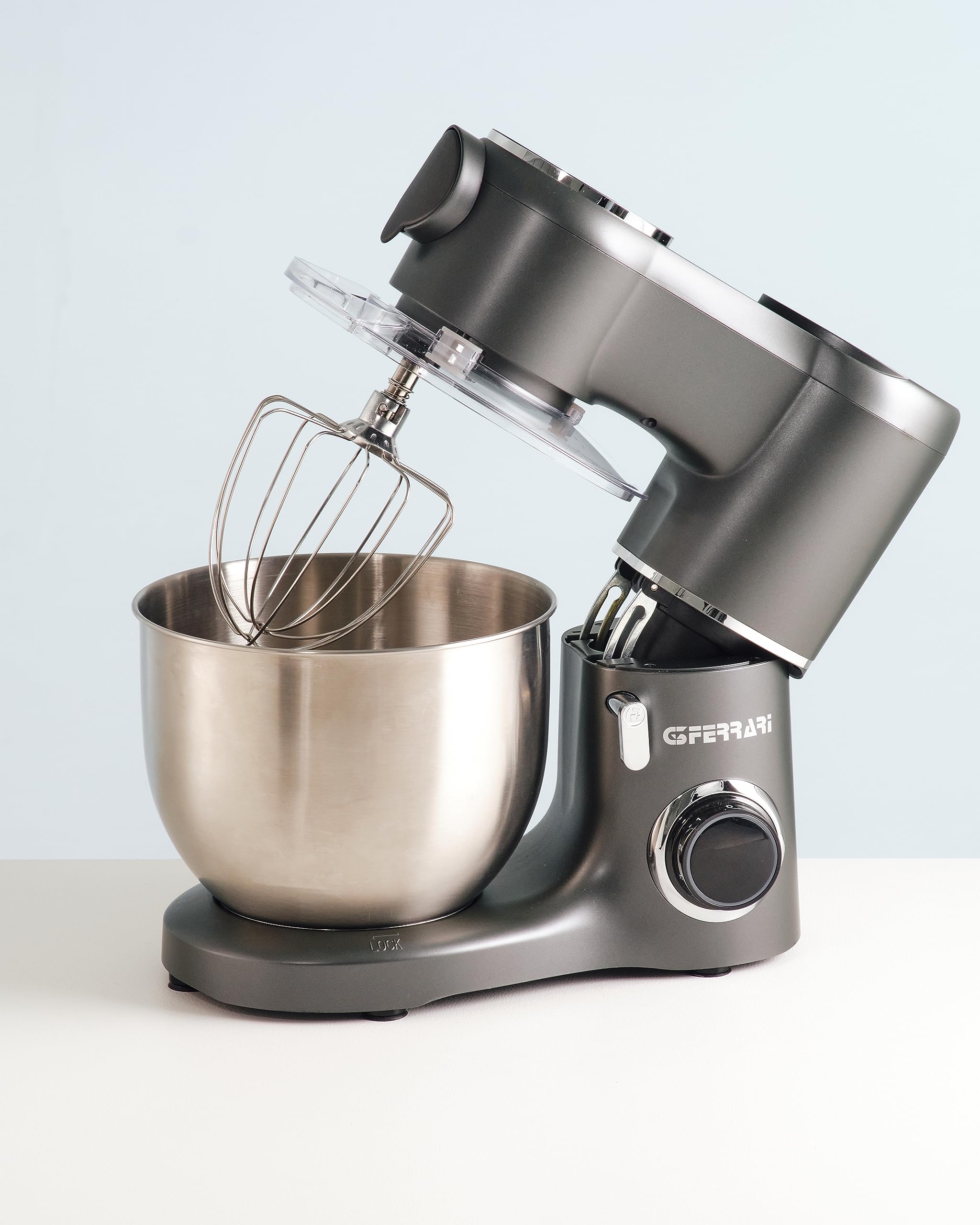 G3 Ferrari G20149 Pastaio Impastatrice Planetaria,1800 Watt Max, Capacità 7 Litri, 6 Velocità+Pulse, Ciotola INOX, Coperchio con apertura, Uncino, Mescolatore, Frusta sbattitrice, Grigio Antracite