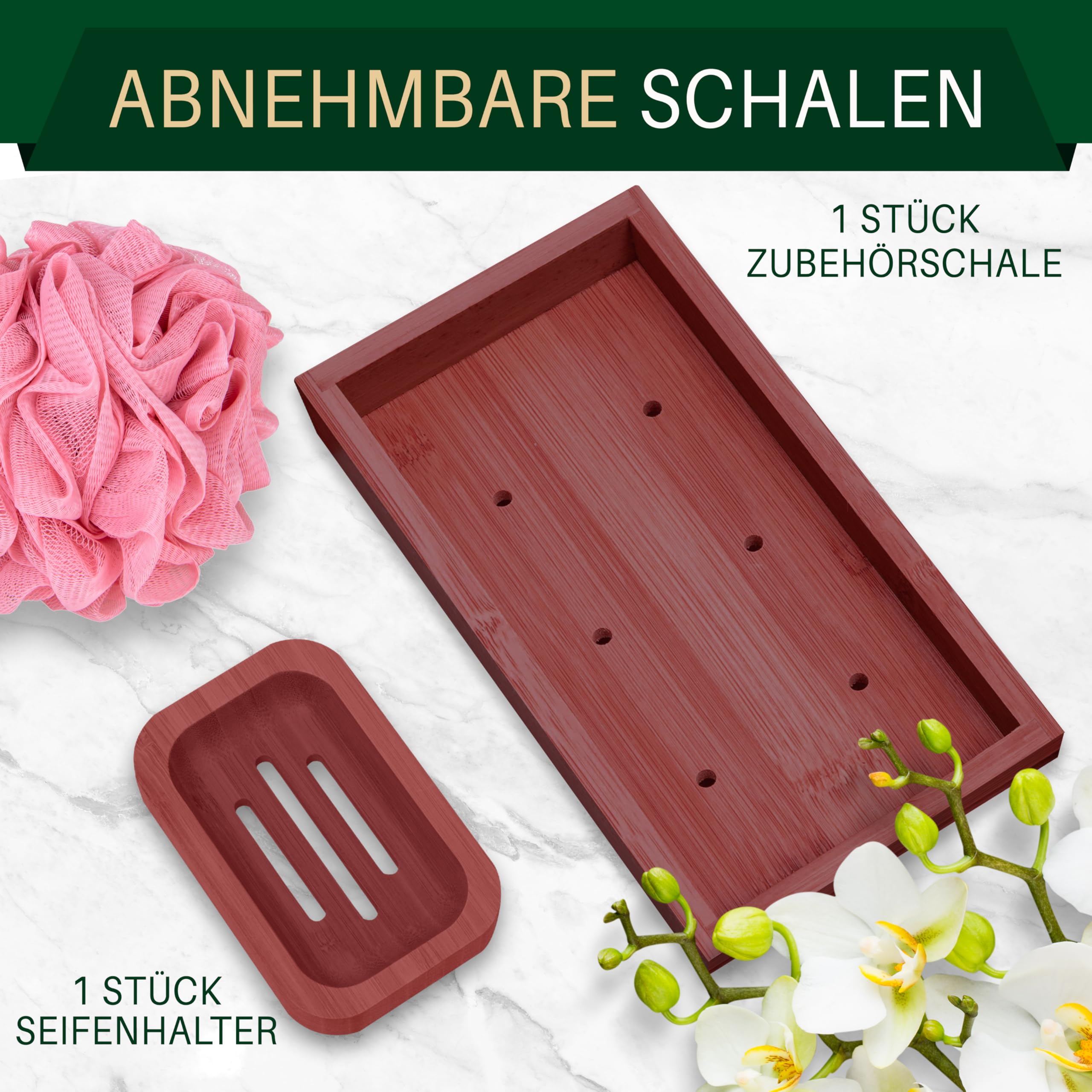 SereneLife Badewannenablage Bambus, ausziehbar mit Weinglashalter | Badewannenbrett Holz, 70–104 cm verstellbar, Tablethalter, Seifenablage, schimmelresistent, Geschenkbox