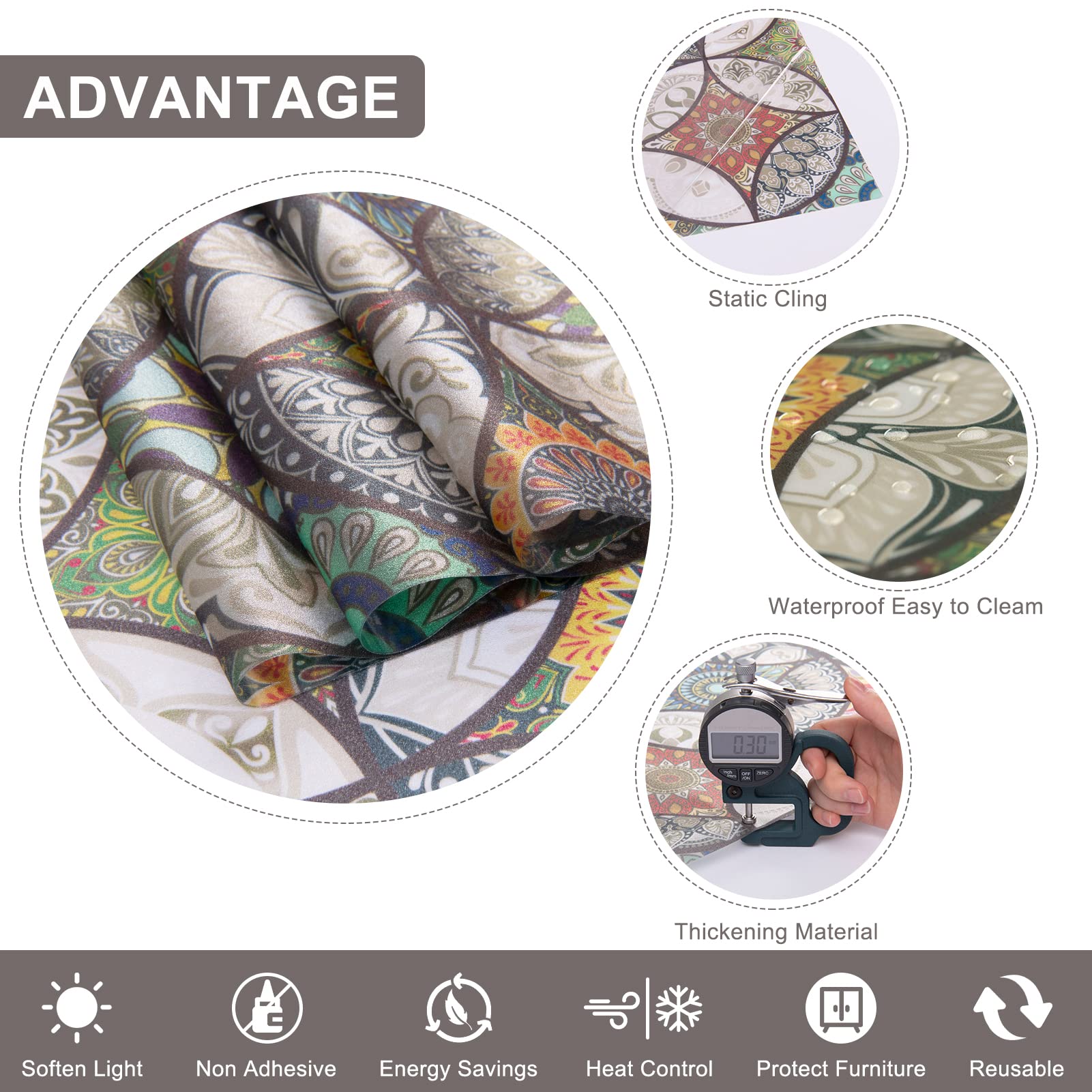 DKTIE Static Cling Decorative Window Film Vinyl Non Adhesive Privacy Film Stained Glass Window Film for Bathroom Shower Door Heat Cotrol Anti UV 35.4In.by 78.7In.