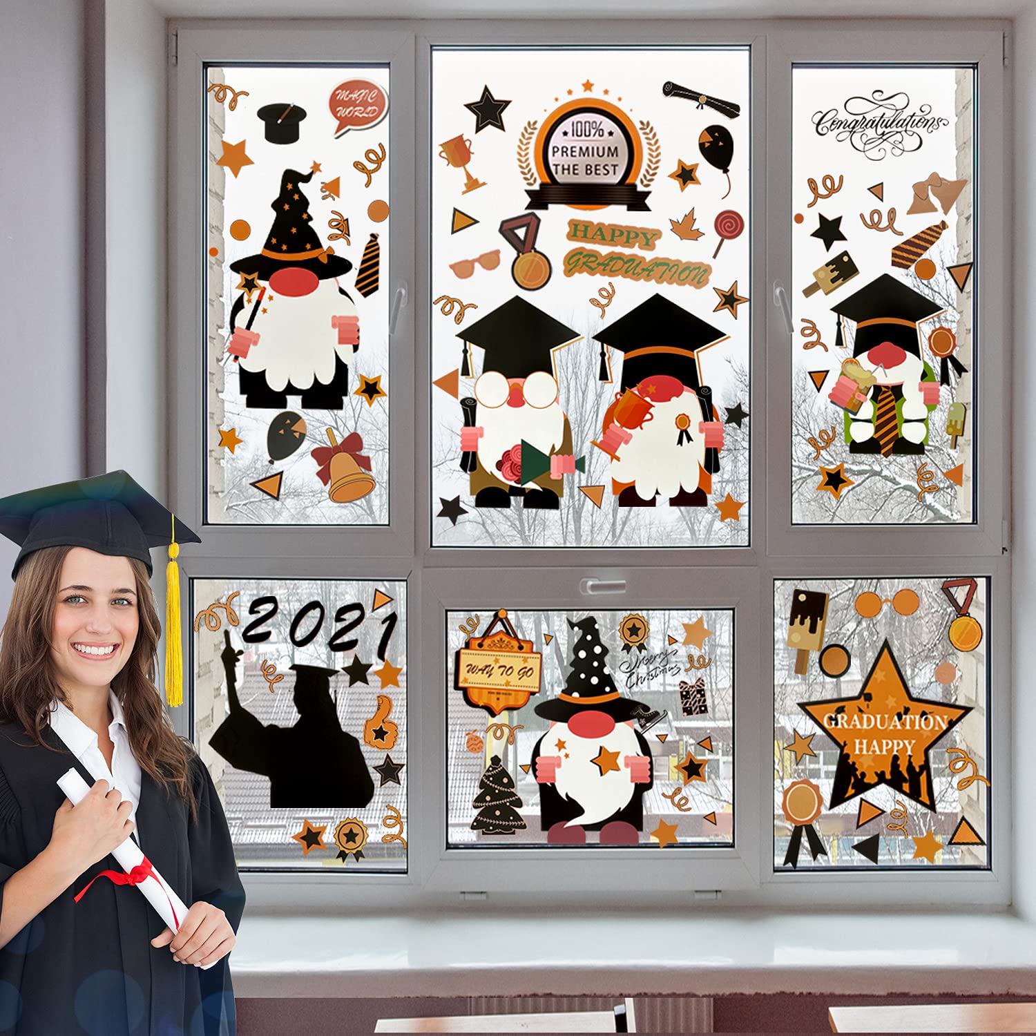 Buy Mautsinus 9 Sheets 154pcs Graduation Gnomes Window Cling Stickers