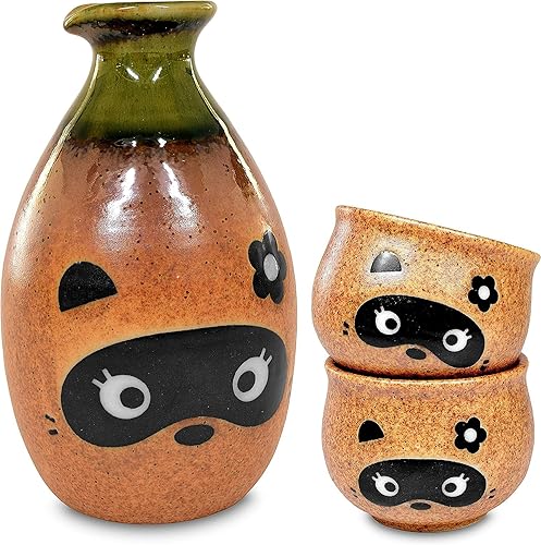 Vista 9 de JapanBargain 4678, Juego de sake de porcelana auténtica japonesa Saki Set decantador de sake y tazas de saki, fabricado en Japón (Brown Beauty)