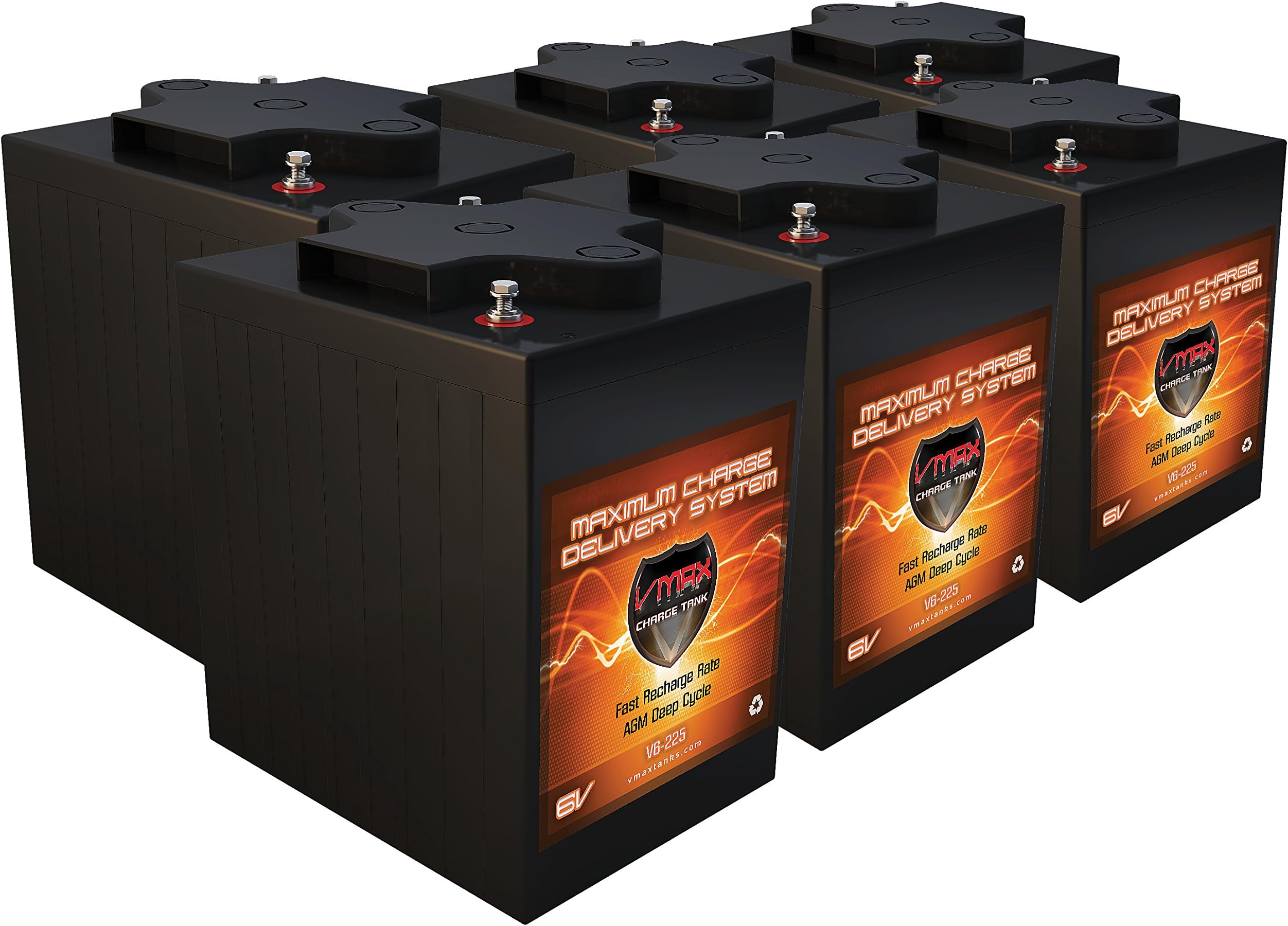 Qty 6: VMAX V6-225 6 Volt 225Ah Group GC2 AGM Deep Cycle Battery. Capacity: 225Ah Each; Energy: 1.55kWH Each