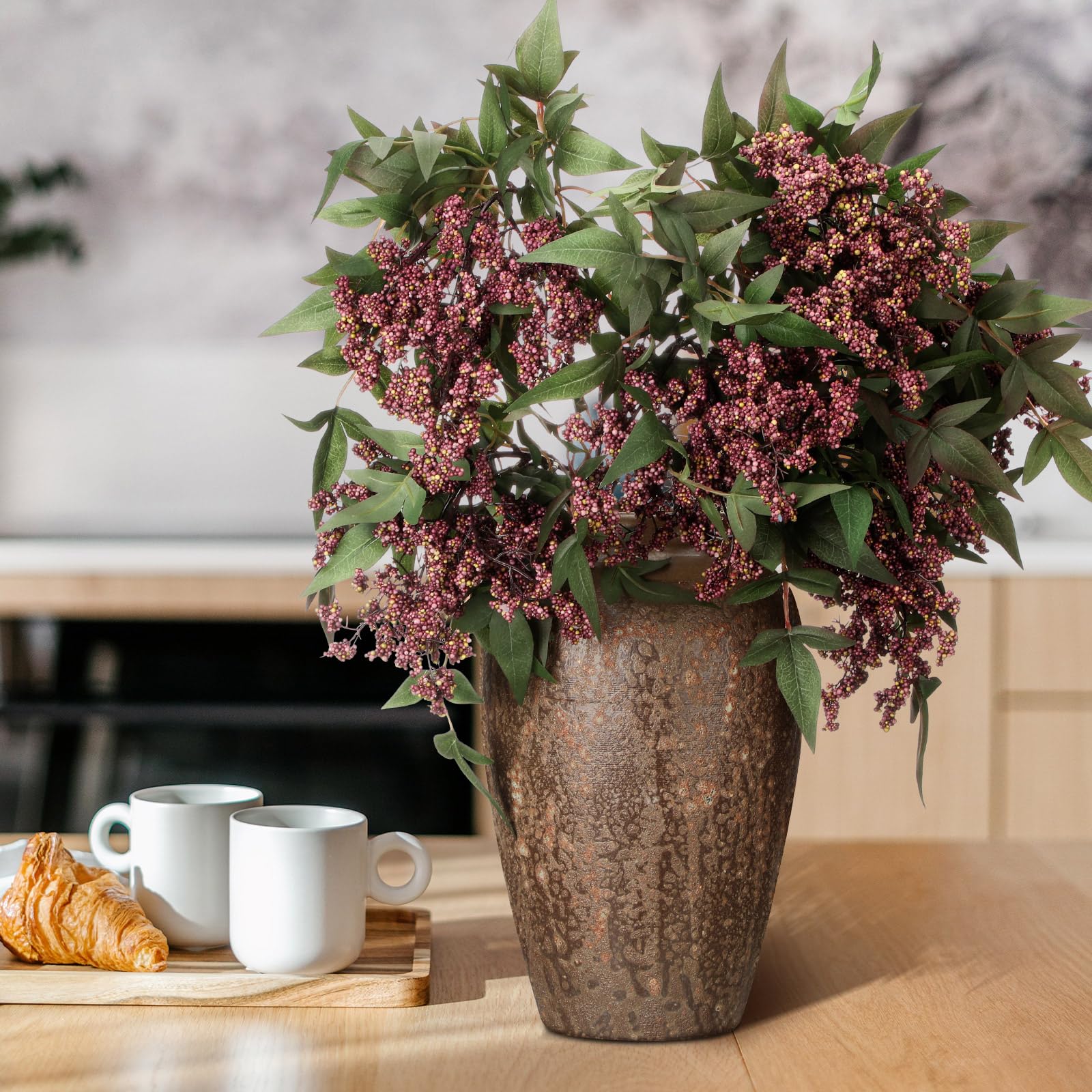 Zeyune Künstliche staubige Pflaumenstiele, Pflaume, Sedum, Beeren, Stiel, Herbst, künstliche Beeren, Zweige, Kunstspray für Zuhause, Halloween, Erntedankfest, Bauernhaus, Kaminsims, Ernte