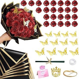 CCYXSHOW DIY Glitter Roses Bouquet Red - Artificial Rose Bouquet Kit Shi...