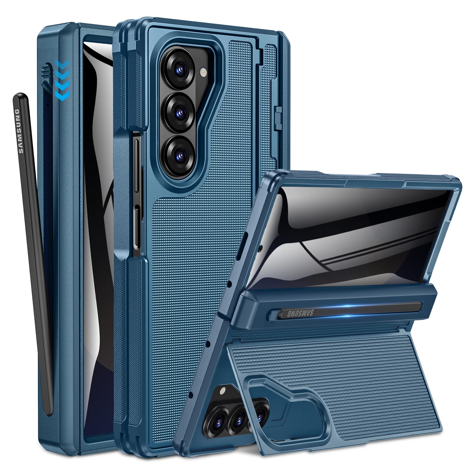Caka for Samsung Galaxy Z Fold 6 Case [Thinner S Pen Holder] [Hidden Kickstand] [Hinge Protection] [Screen Protector] Shockproof Hard Phone Cover with