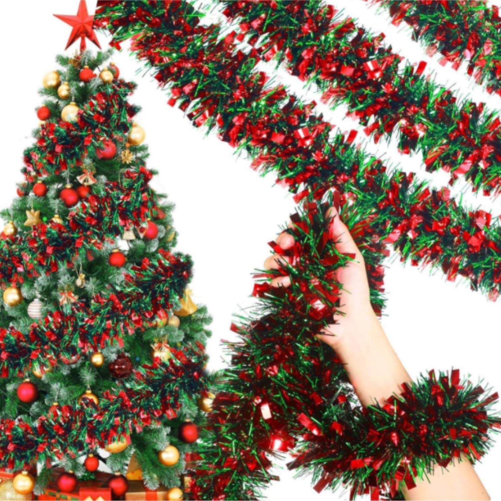 Deko Für Innen Außen Weihnachts-Lametta-Girlande for Heimdekorationen, Kranz, Hochzeitsfeier, 2 M Balkon Treppengeländer(12pcs)
