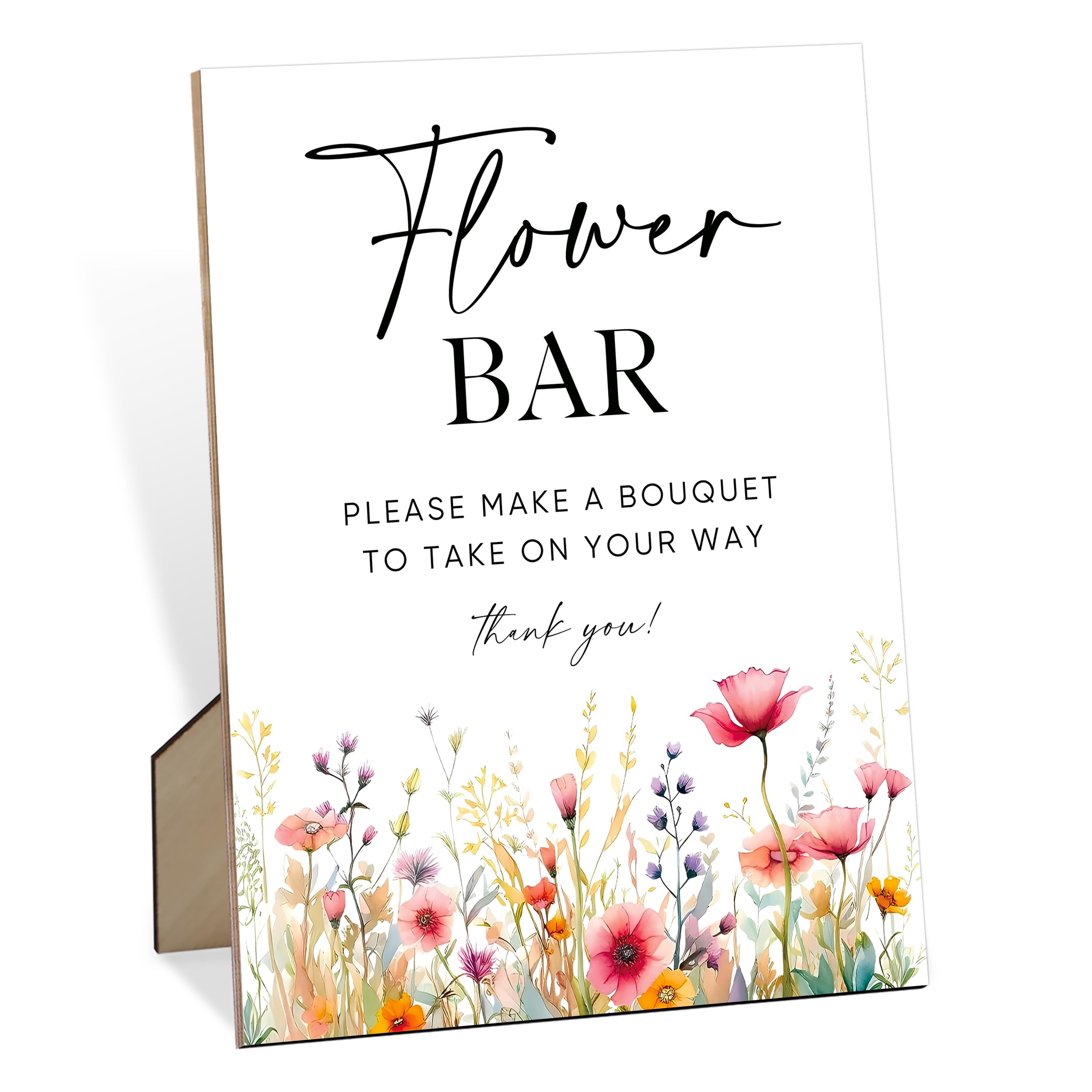 Flower Bar Wooden Sign with Stand 8x11 Inch, Wedding Signs for Reception, Wedding Centerpieces for Tables, Floral Party Decorations Supplies for Bridal Shower Engagement Baby Shower