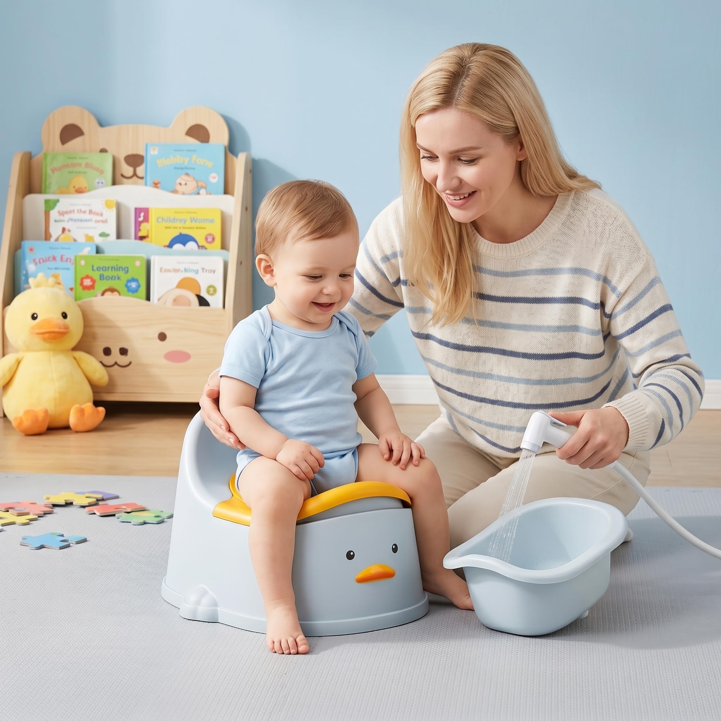 Kleinkind-Töpfchen mit hoher Rückenlehne, spritzwassergeschützte, leicht zu reinigende Trainingstoilette für 0–2 Jahre, auch Toilettenaufsatz für Kinder, blau